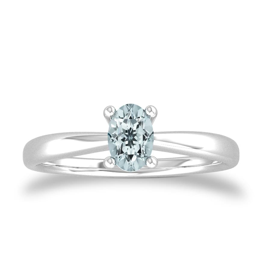 9ct White Gold 4 Claw Oval Aquamarine Ring