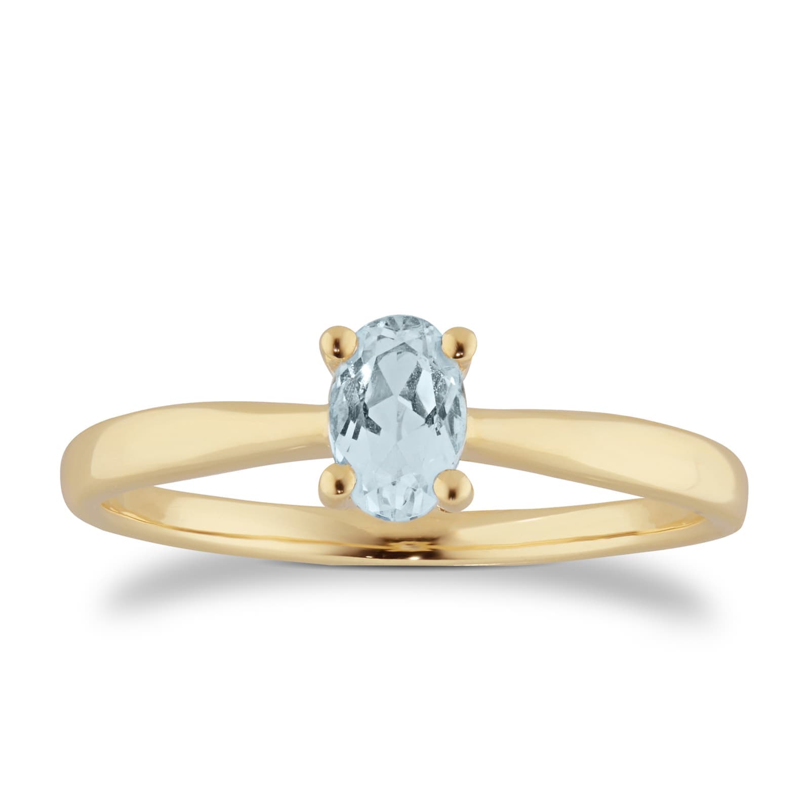 9ct Yellow Gold 4 Claw Oval Aquamarine Ring