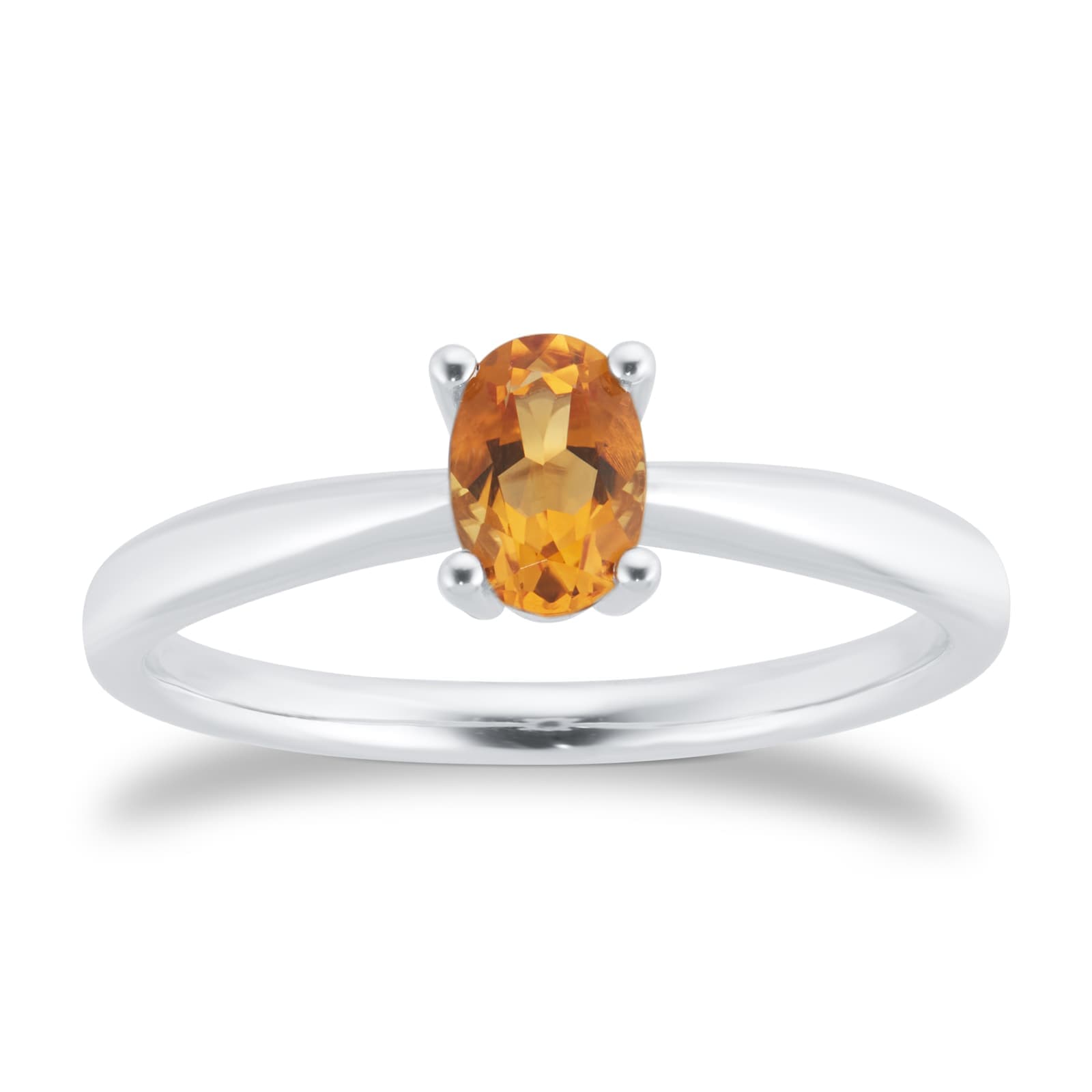 9ct White Gold 4 Claw Oval Citrine Ring - Ring Size P