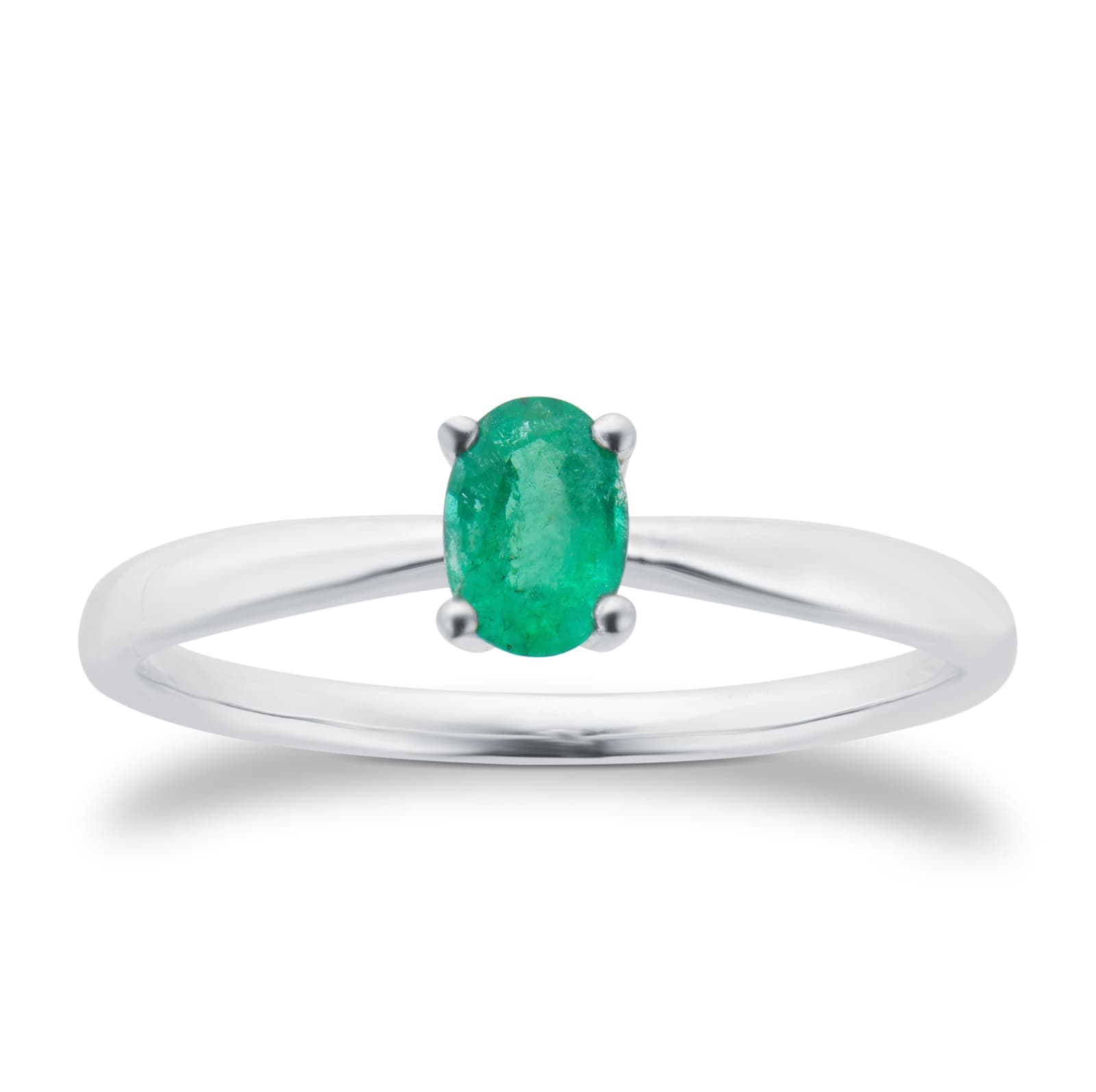 9ct White Gold 4 Claw Oval Emerald Ring - Ring Size A