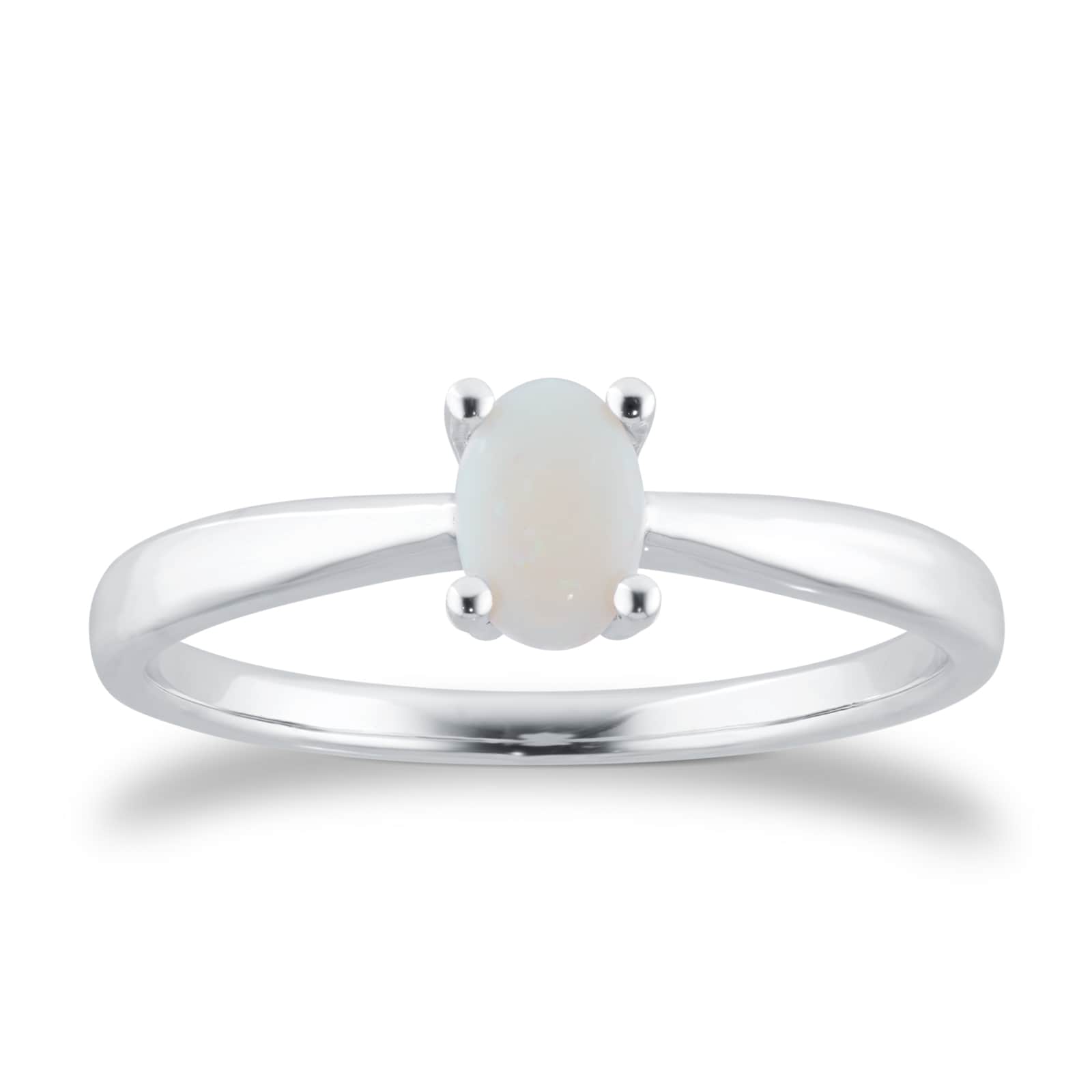 9ct White Gold 4 Claw Oval Opal Ring - Ring Size T.5