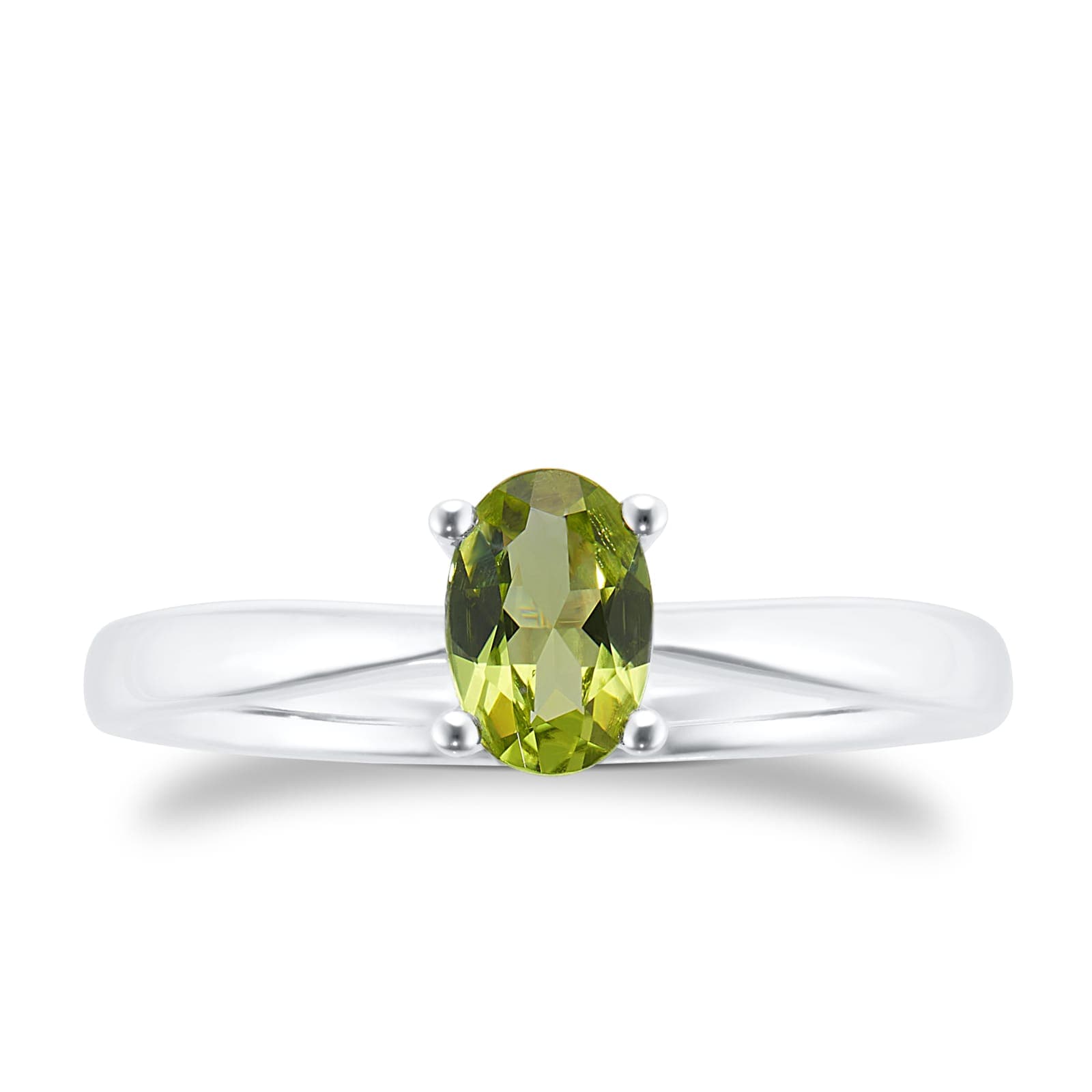 9ct White Gold 4 Claw Oval Peridot Ring