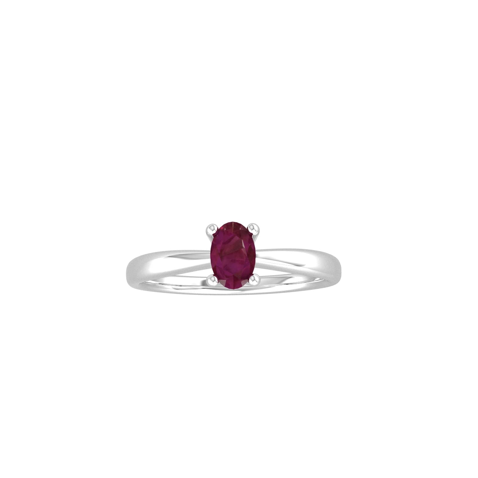 9ct White Gold 4 Claw Oval Ruby Ring - Ring Size C.5