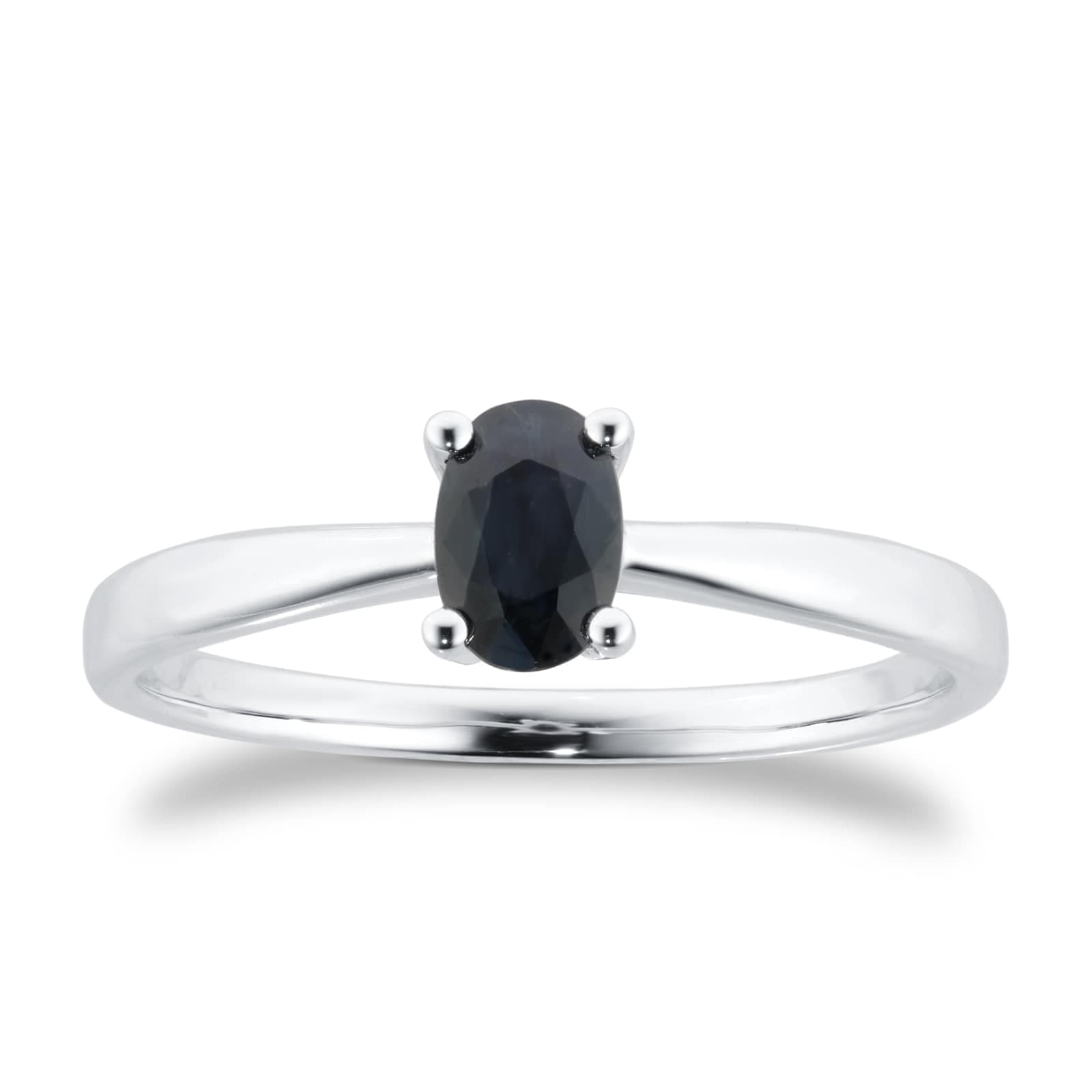 9ct White Gold 4 Claw Oval Sapphire Ring - Ring Size G