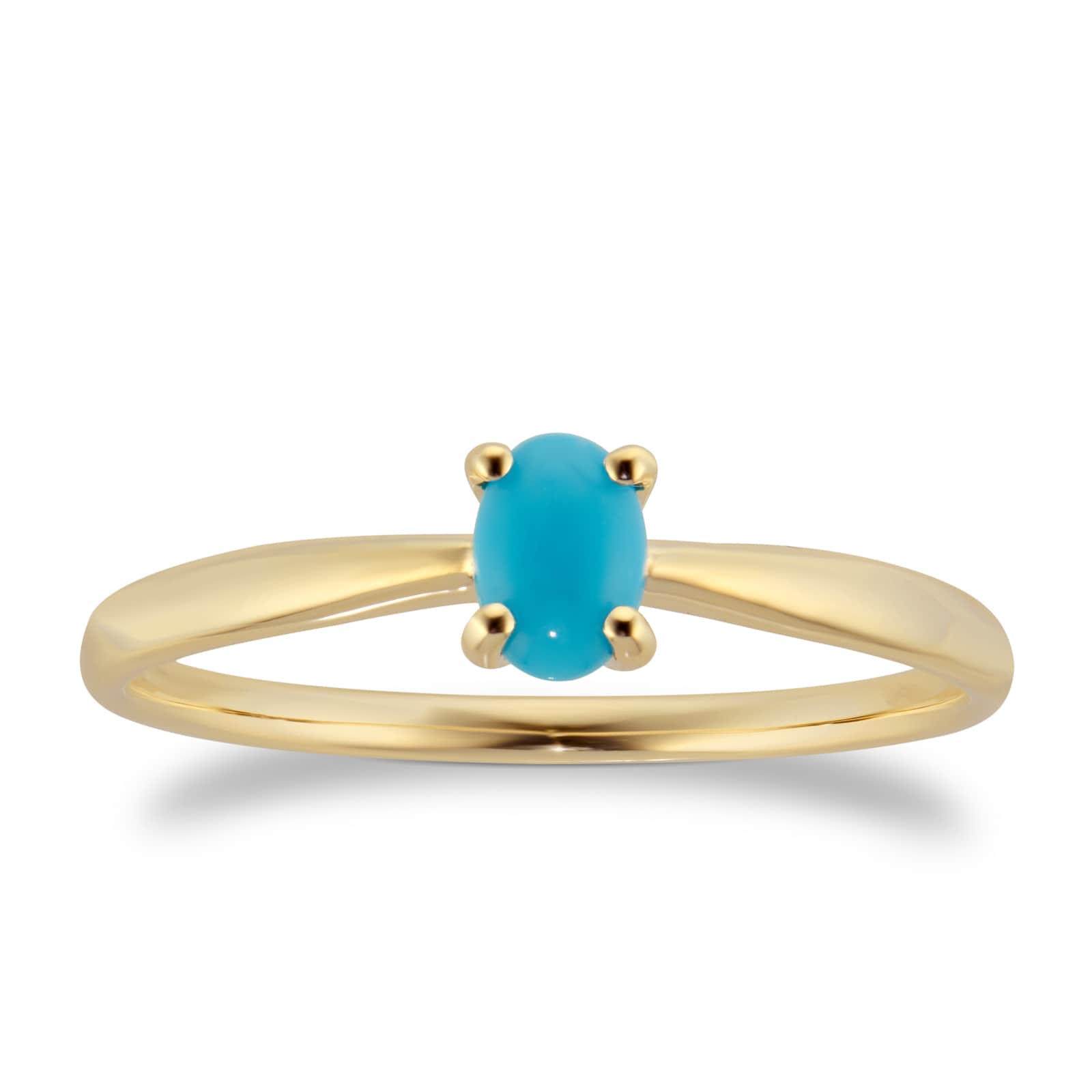 9ct Yellow Gold 4 Claw Oval Turquoise Ring