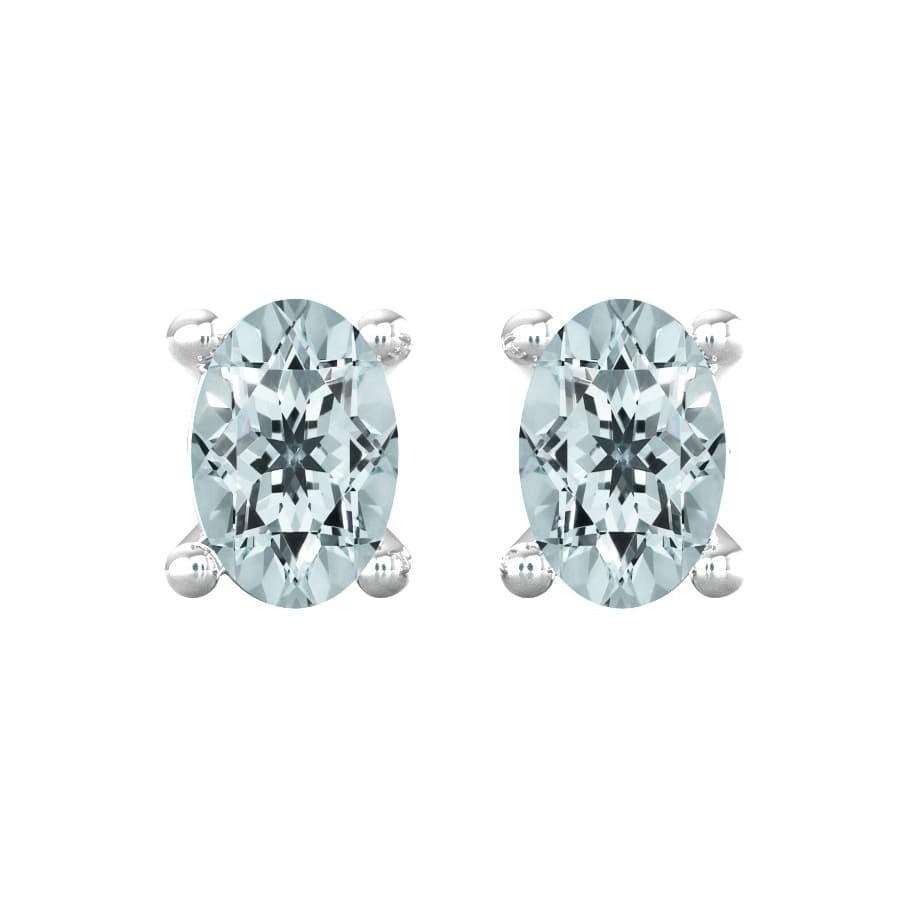 9ct White Gold 4 Claw Oval Cut Aquamarine Stud Earrings