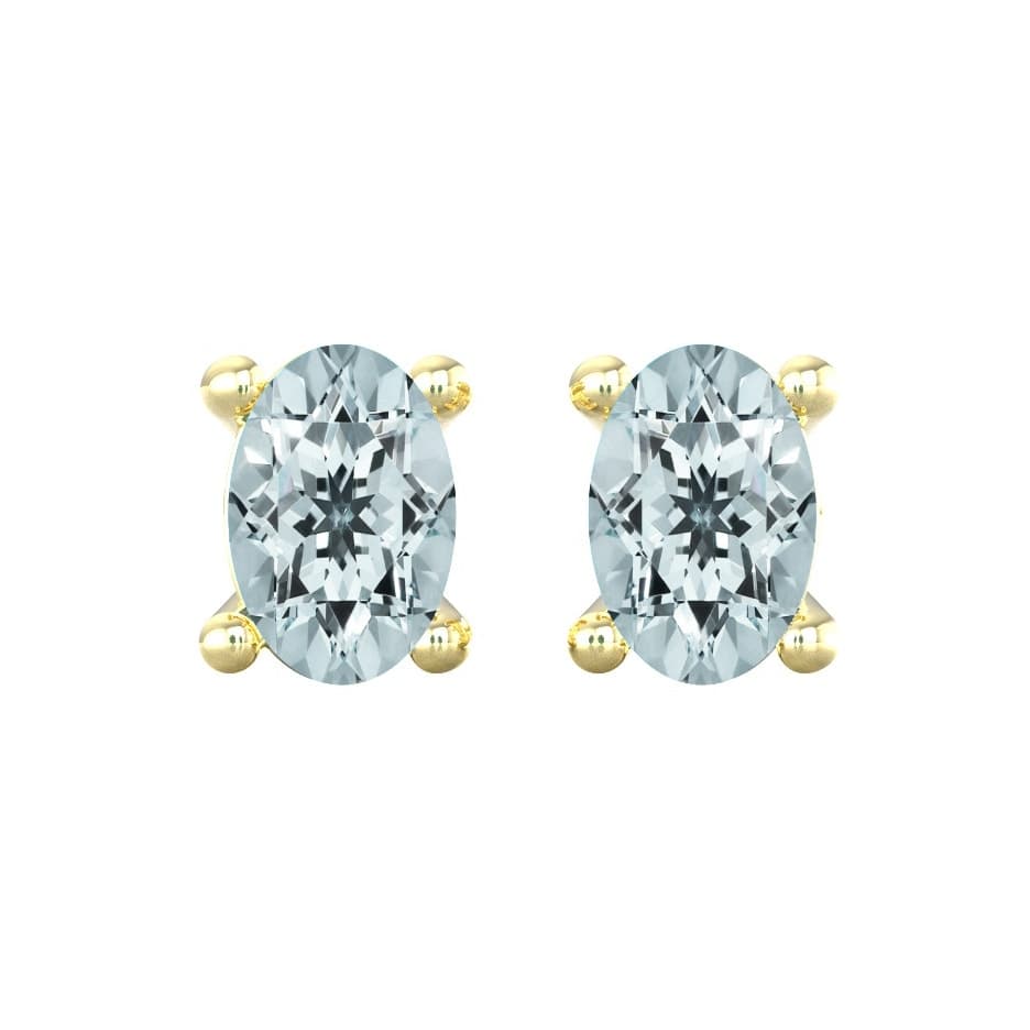 9ct Yellow Gold 4 Claw Oval Cut Aquamarine Stud Earrings