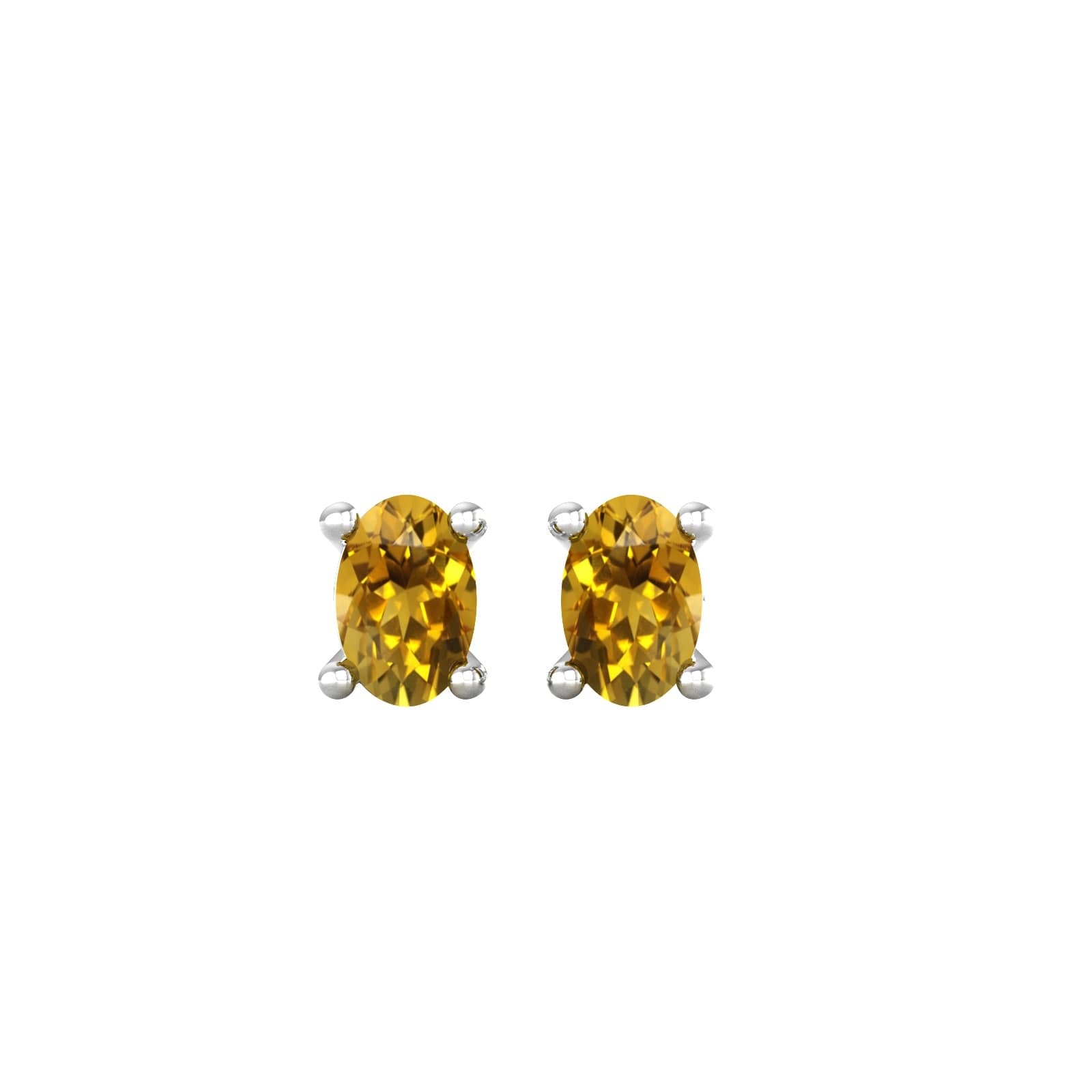 9ct White Gold 4 Claw Oval Cut Citrine Stud Earrings