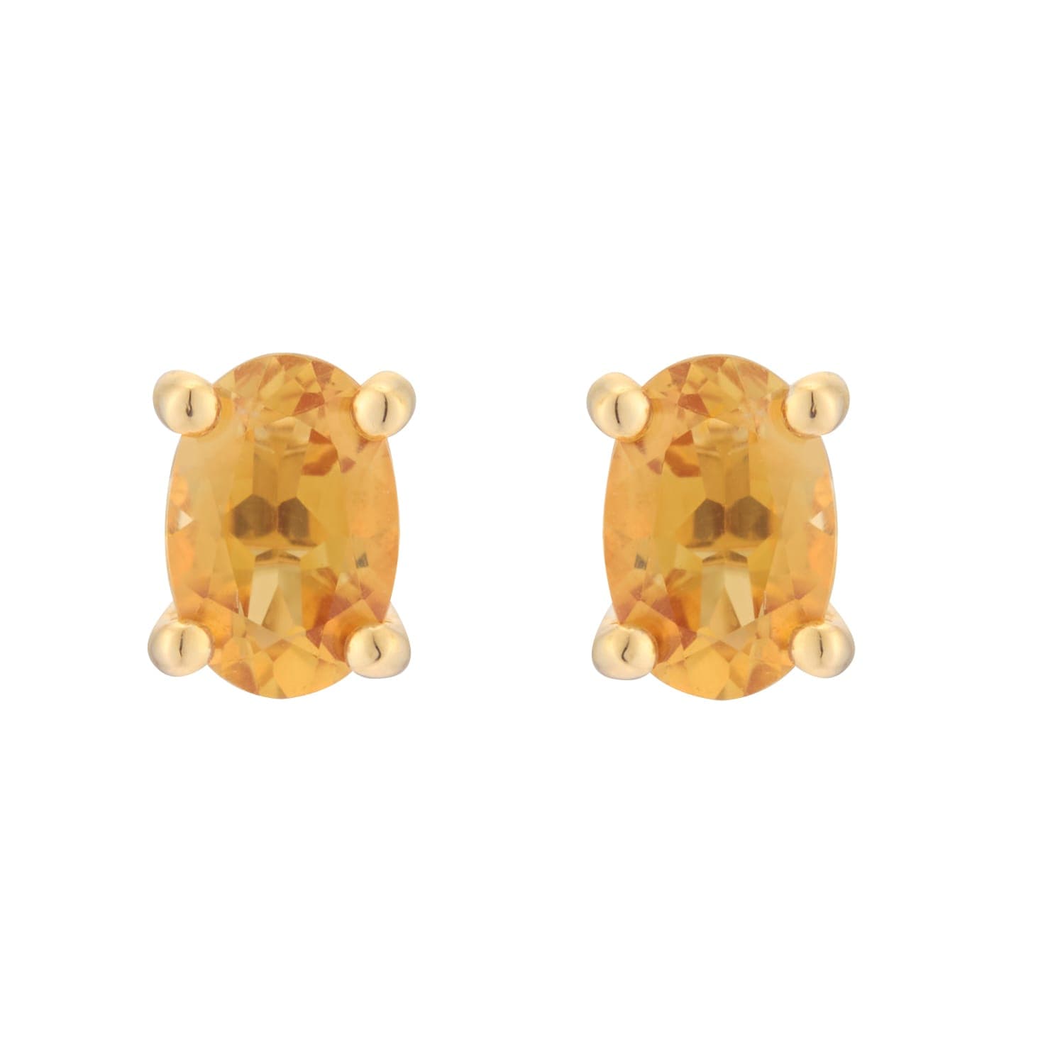 9ct Yellow Gold 4 Claw Oval Cut Citrine Stud Earrings
