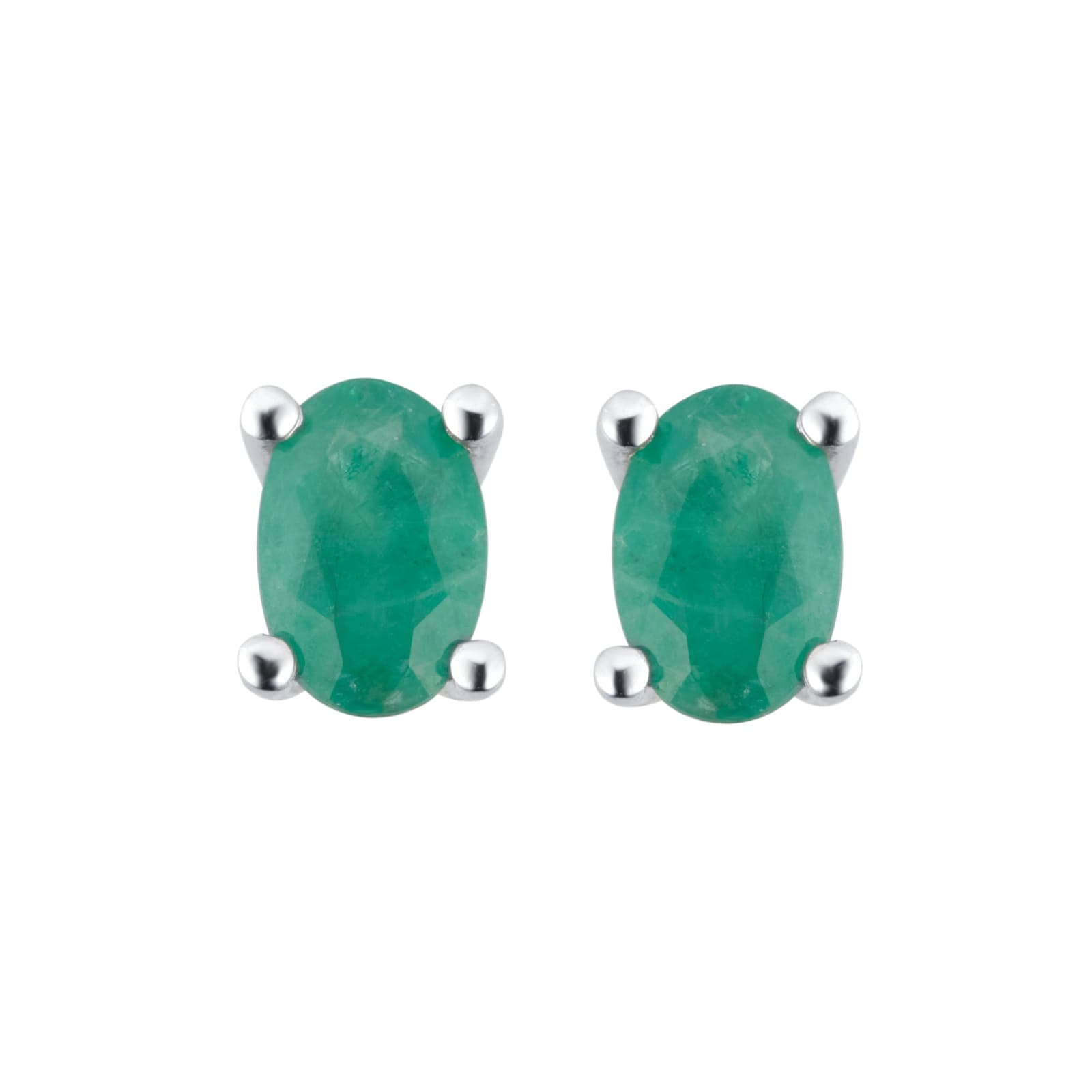9ct White Gold 4 Claw Oval Cut Emerald Stud Earrings