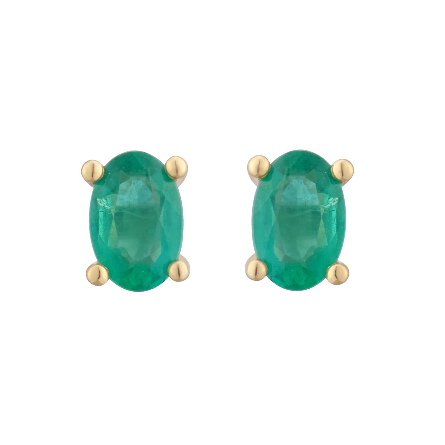 9ct Yellow Gold 4 Claw Oval Cut Emerald Stud Earrings