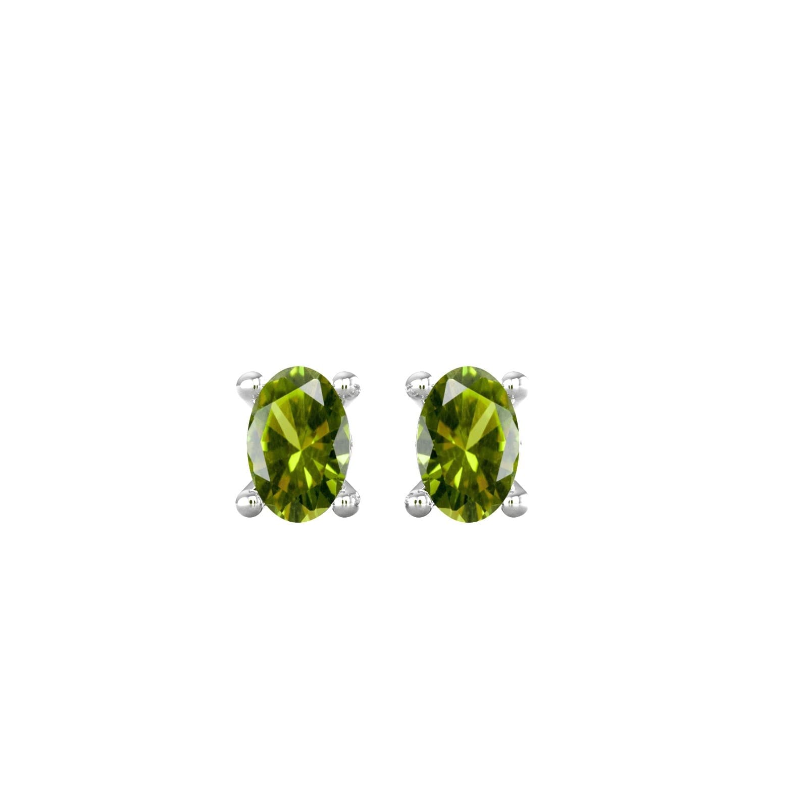 9ct White Gold 4 Claw Oval Cut Peridot Stud Earrings