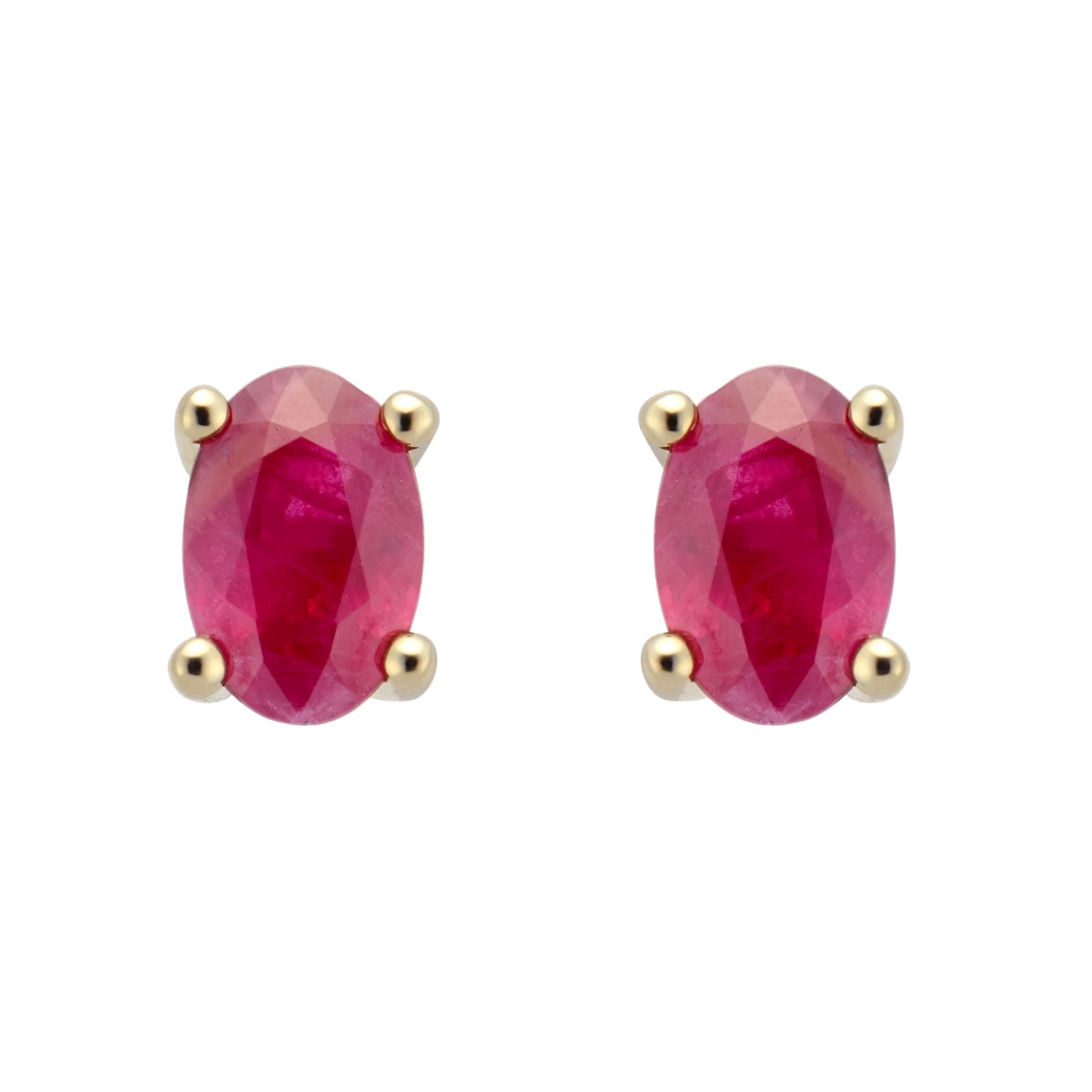 9ct Yellow Gold 4 Claw Oval Cut Ruby Stud Earrings