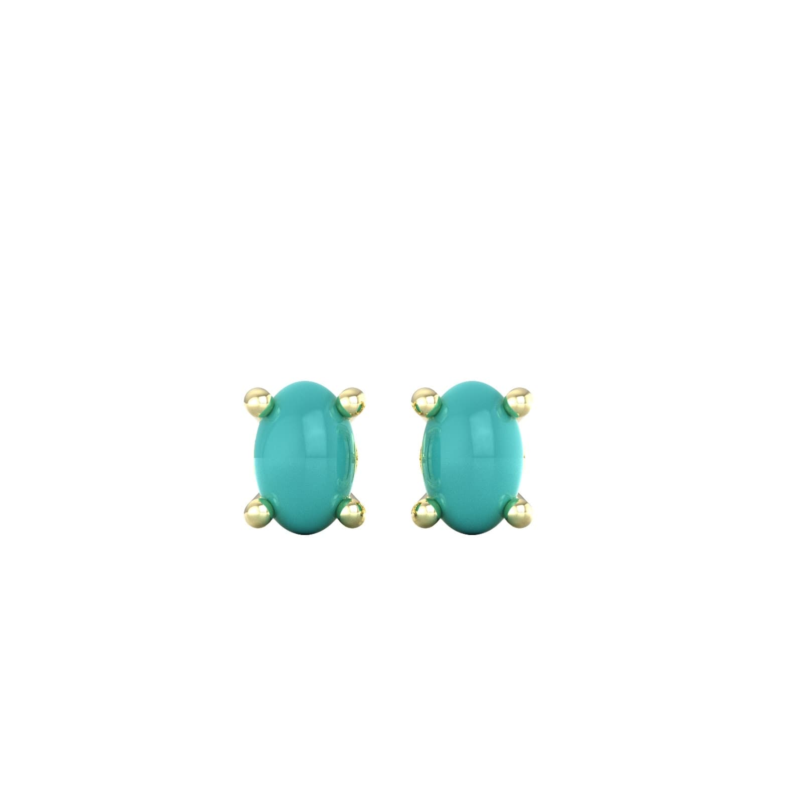9ct Yellow Gold 4 Claw Oval Cut Turquoise Stud Earrings
