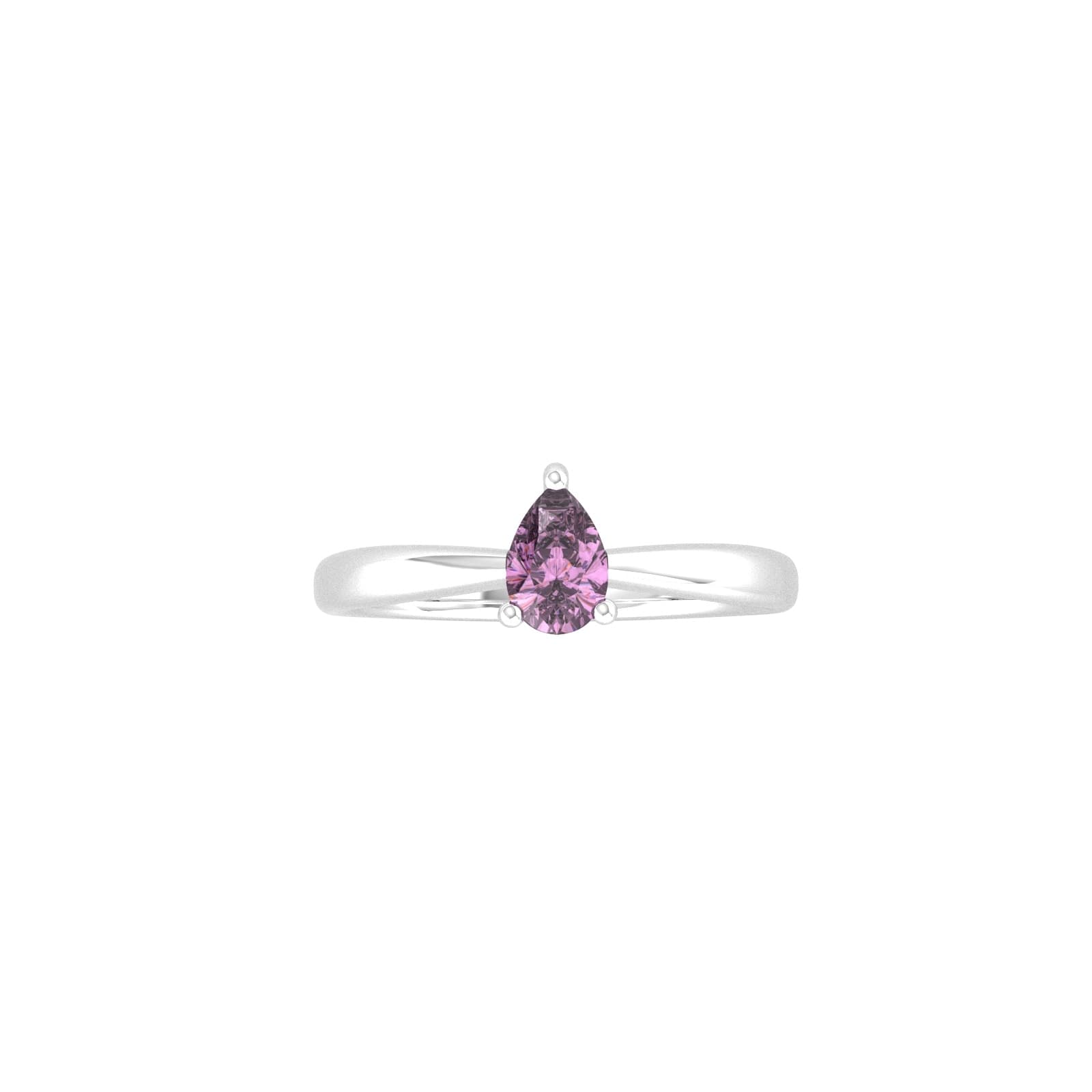 9ct White Gold 4 Claw Pear Cut Amethyst Ring - Ring Size B.5