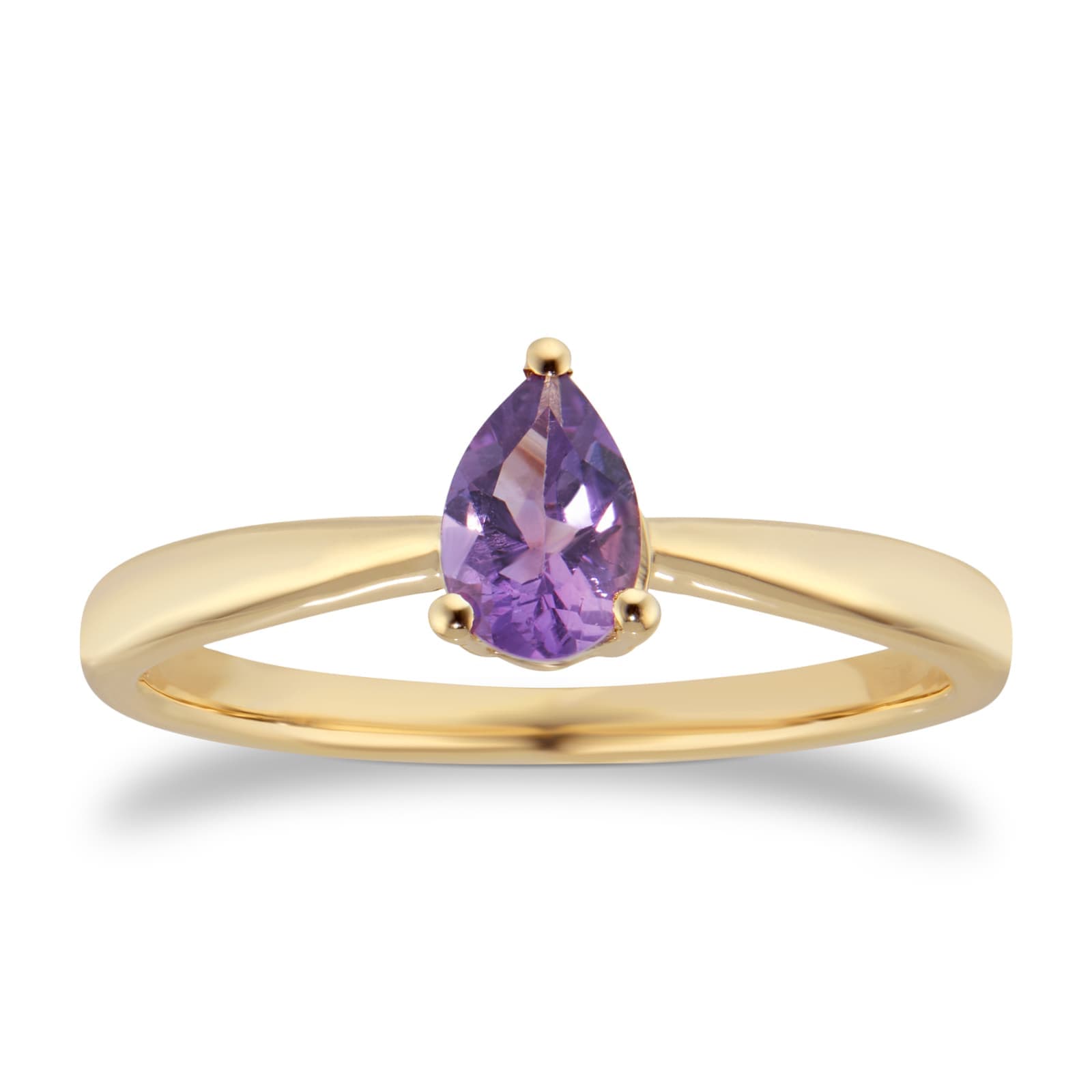 9ct Yellow Gold 4 Claw Pear Cut Amethyst Ring - Ring Size C.5