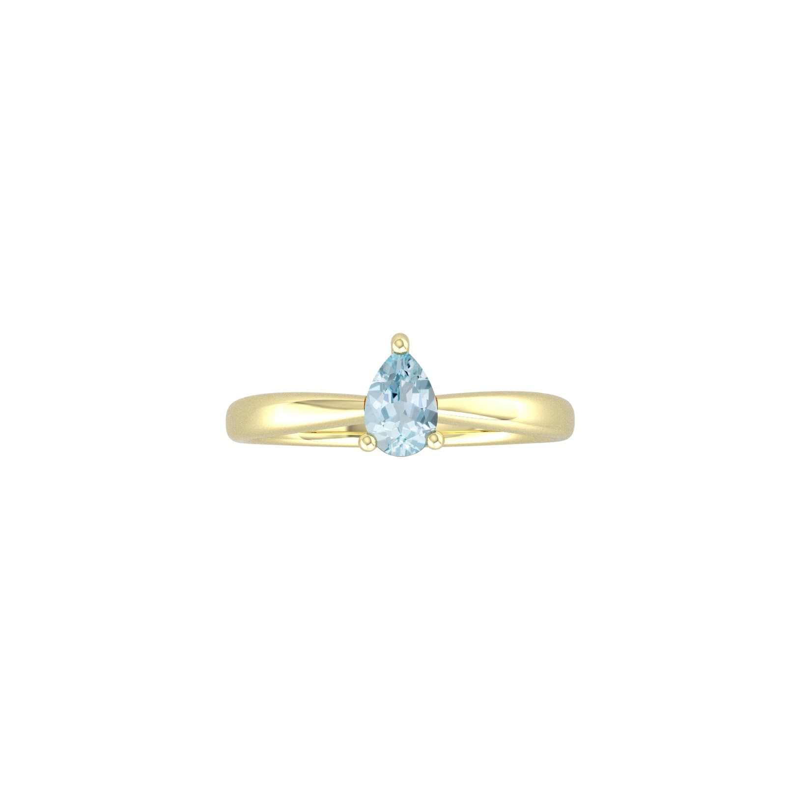 9ct Yellow Gold 4 Claw Pear Cut Aquamarine Ring - Ring Size T