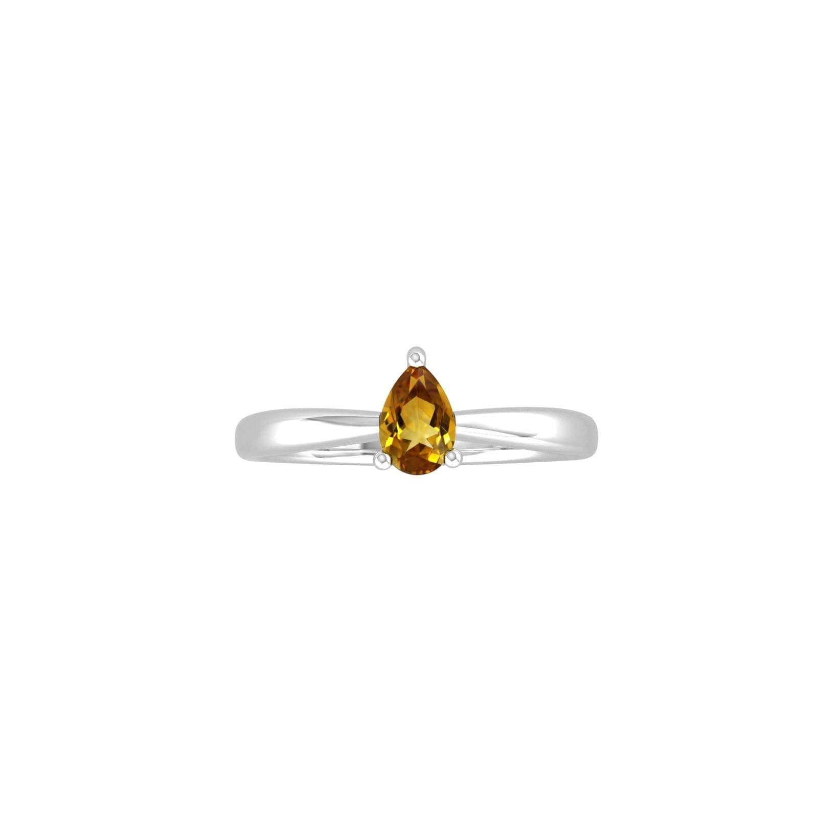 9ct White Gold 4 Claw Pear Cut Citrine Ring - Ring Size P