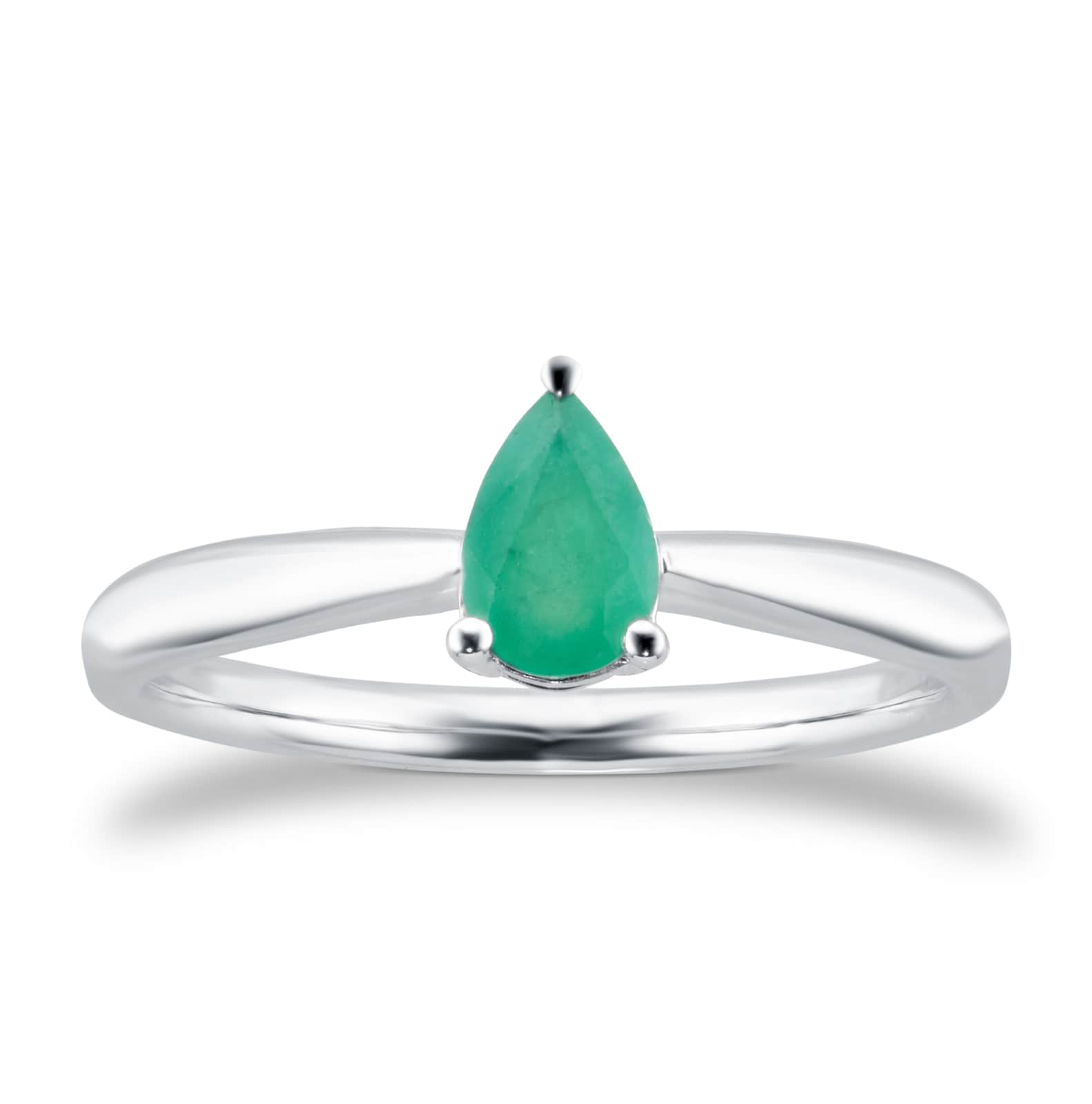 9ct White Gold 4 Claw Pear Cut Emerald Ring