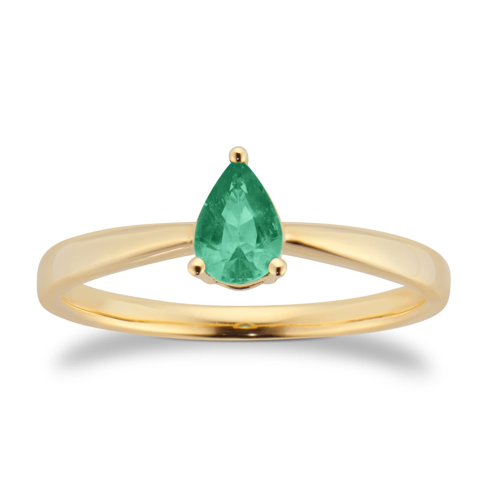 9ct Yellow Gold 4 Claw Pear Cut Emerald Ring - Ring Size H