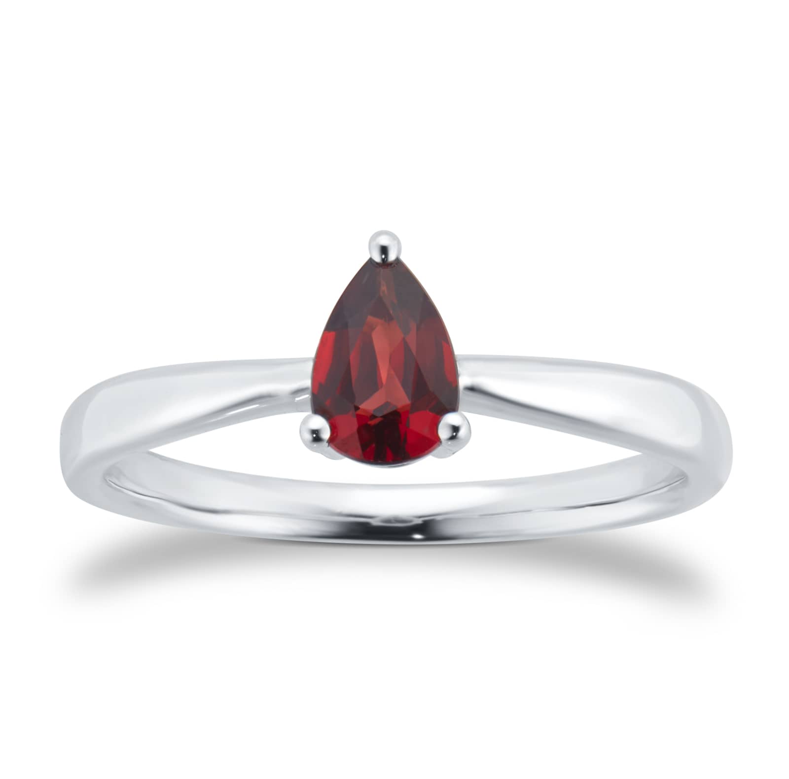 9ct White Gold 4 Claw Pear Cut Garnet Ring