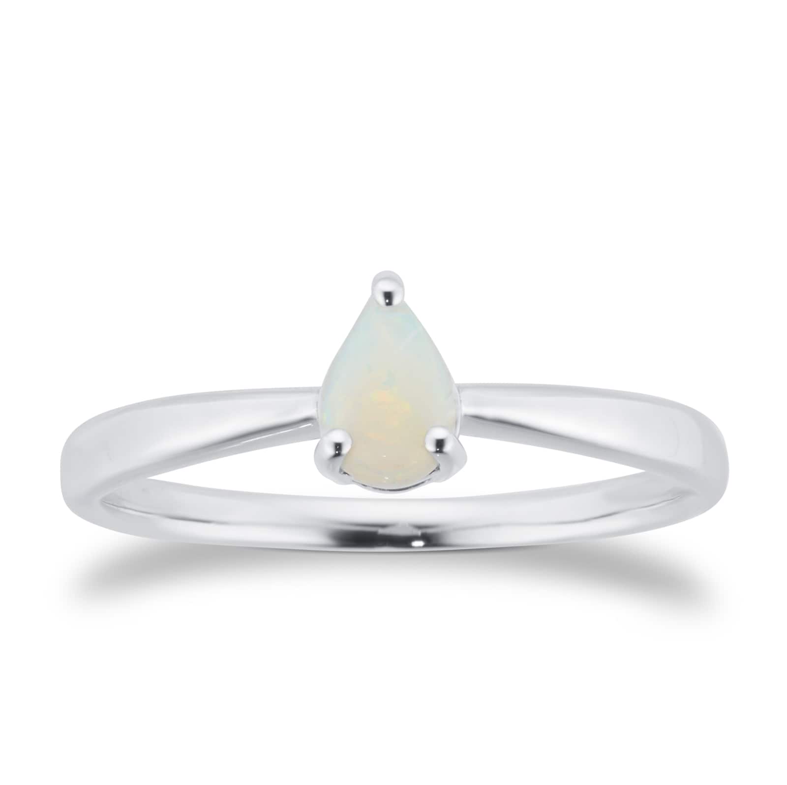 9ct White Gold 4 Claw Pear Cut Opal Ring - Ring Size Z