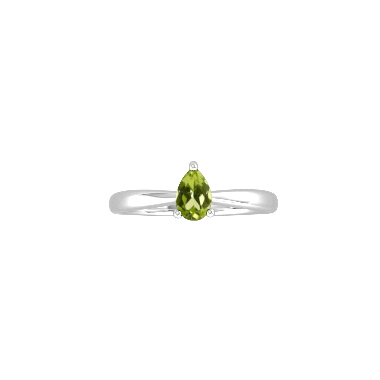9ct White Gold 4 Claw Pear Cut Peridot Ring - Ring Size M