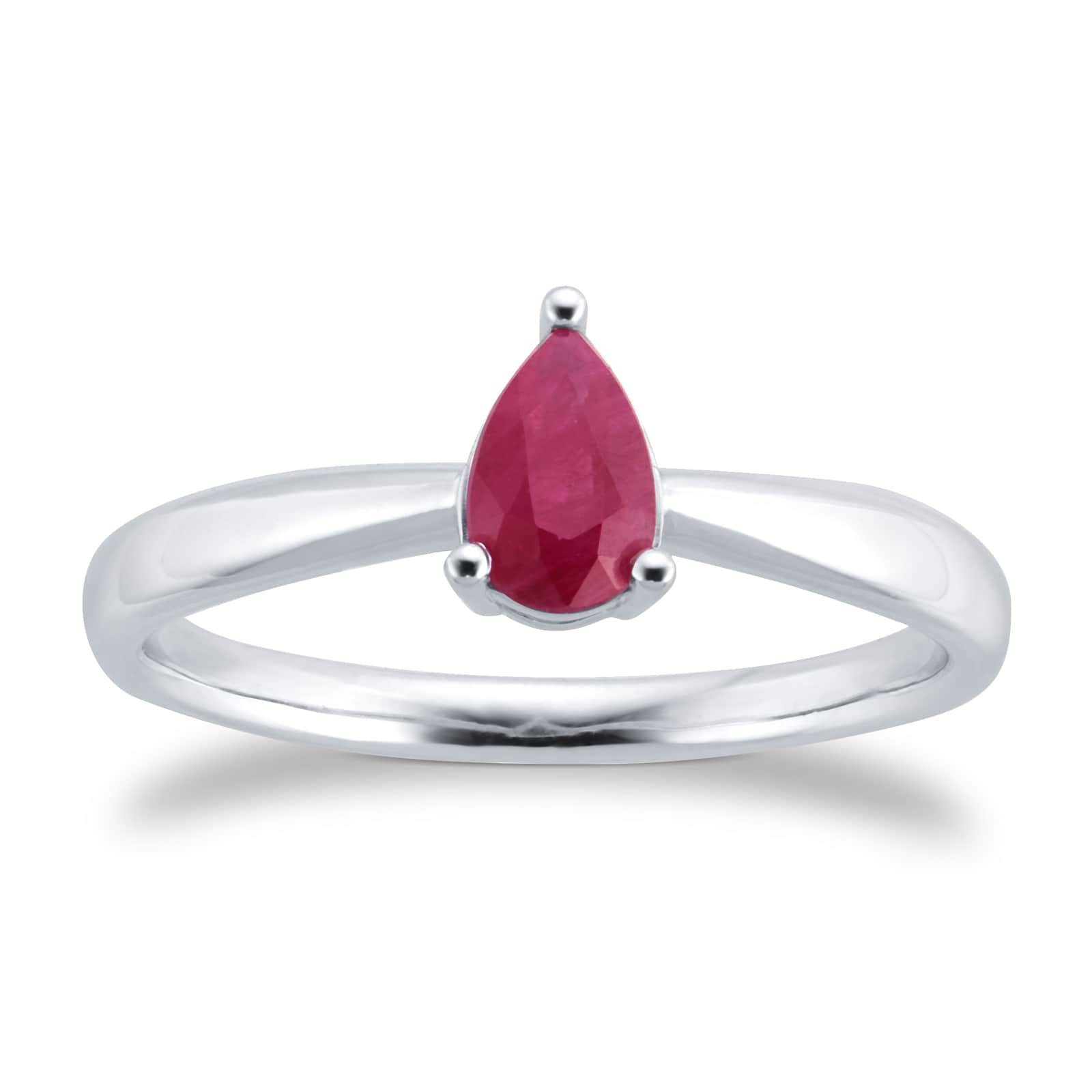 9ct White Gold 4 Claw Pear Cut Ruby Ring - Ring Size J.5