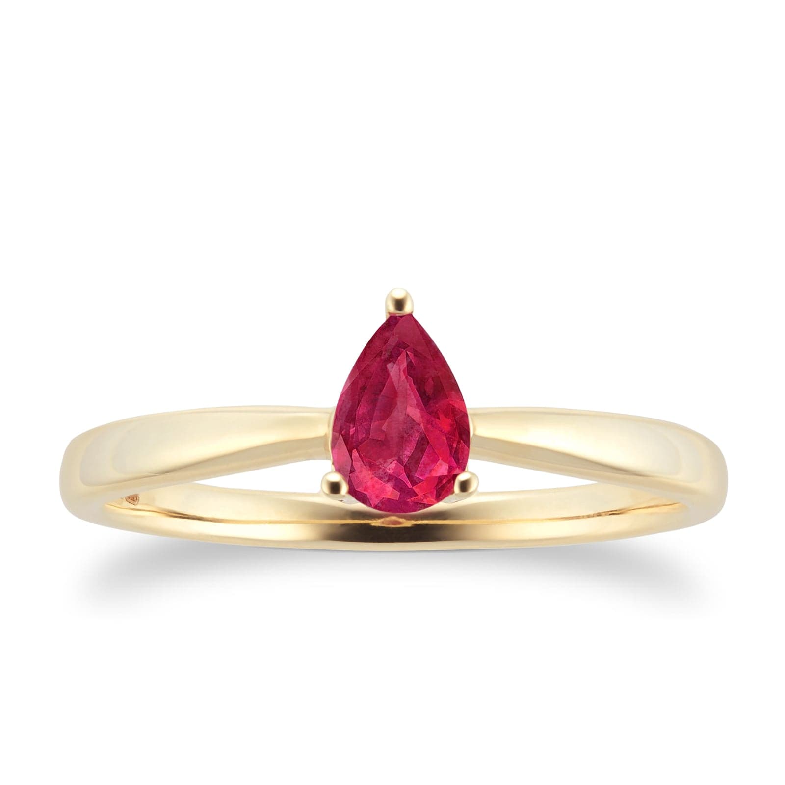 9ct Yellow Gold 4 Claw Pear Cut Ruby Ring - Ring Size C.5