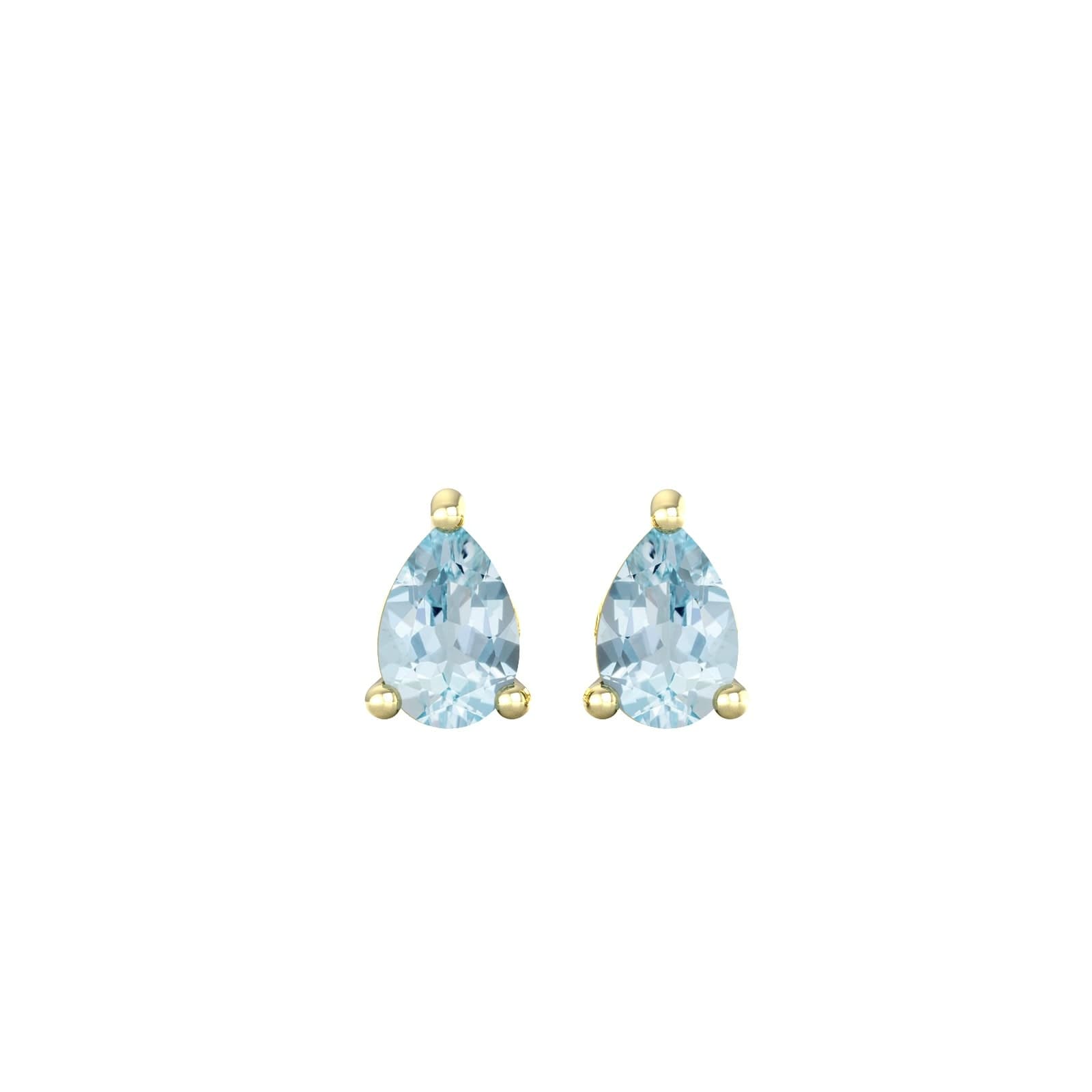 9ct Yellow Gold 4 Claw Pear Cut Aquamarine Stud Earrings
