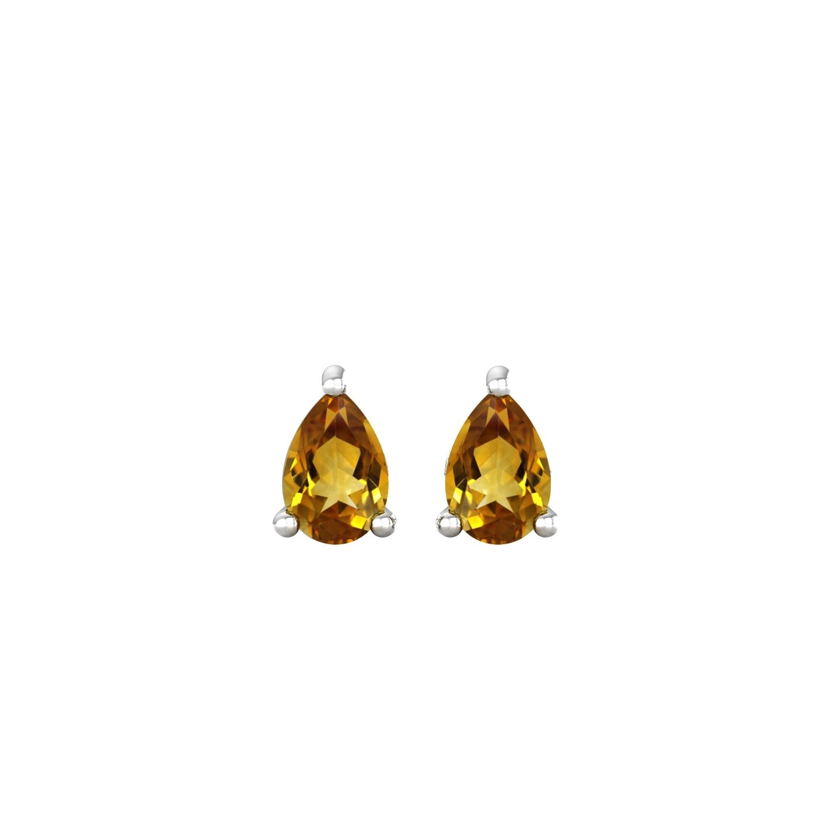 9ct White Gold 4 Claw Pear Cut Citrine Stud Earrings