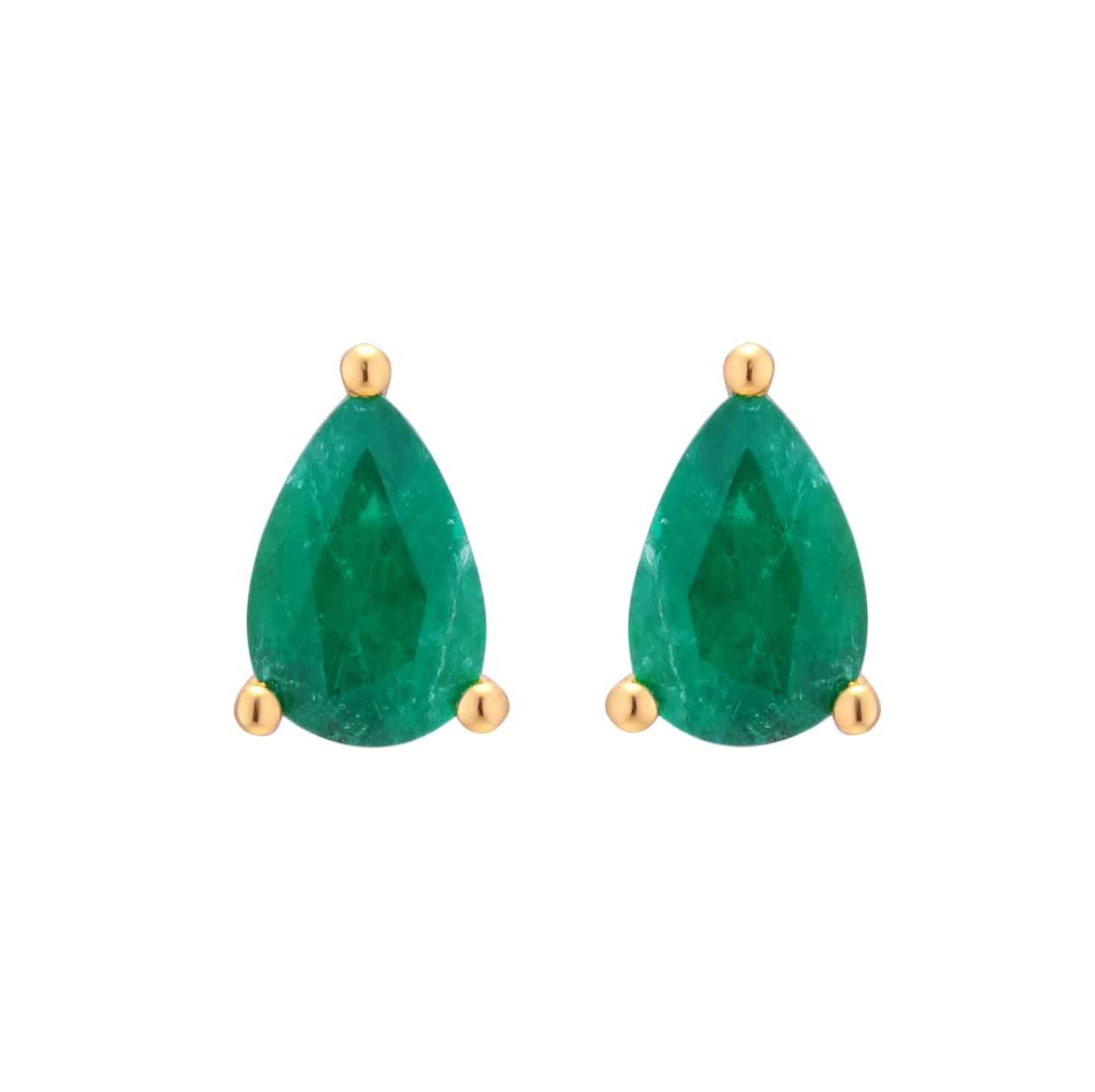 9ct Yellow Gold 4 Claw Pear Cut Emerald Stud Earrings