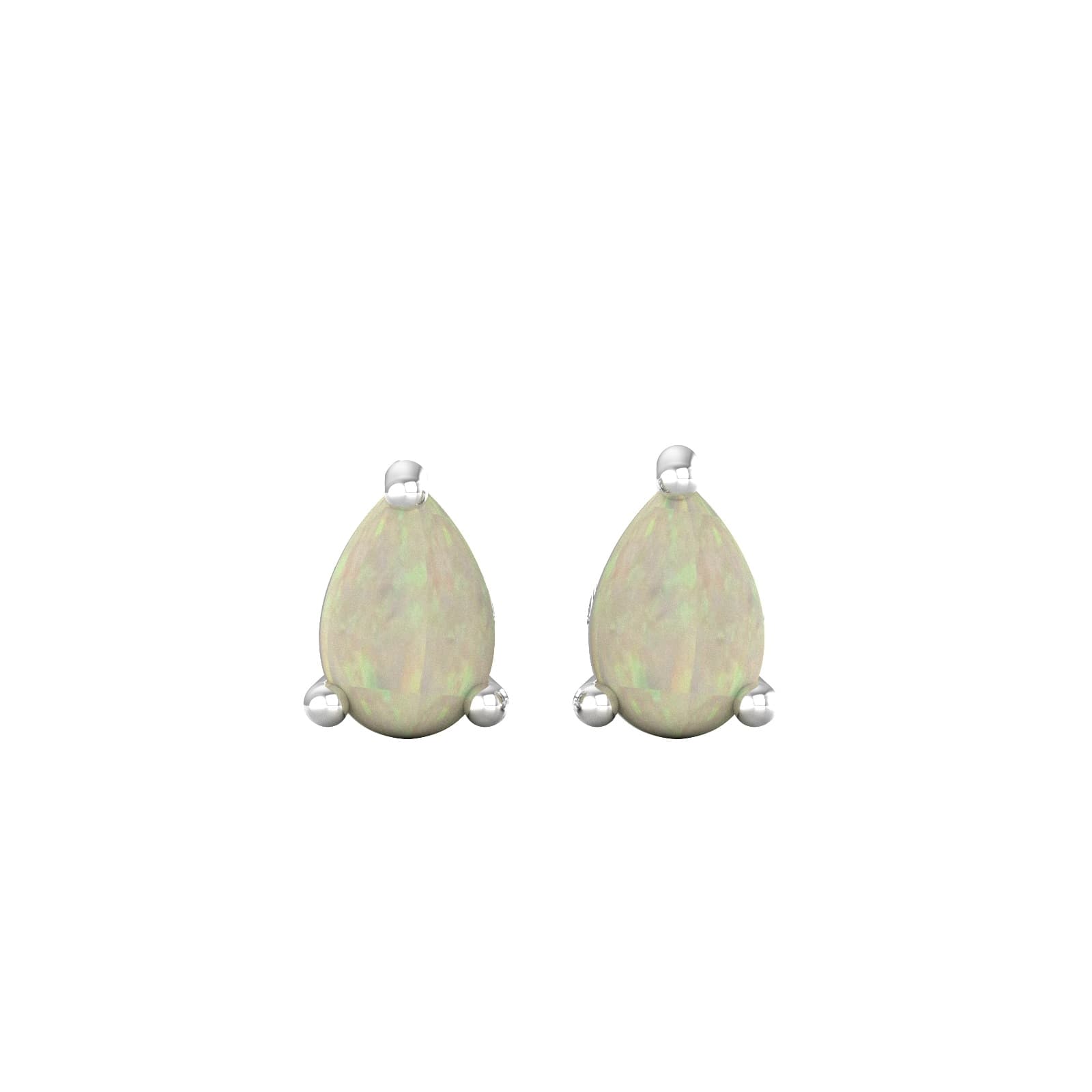 9ct White Gold 4 Claw Pear Cut Opal Stud Earrings