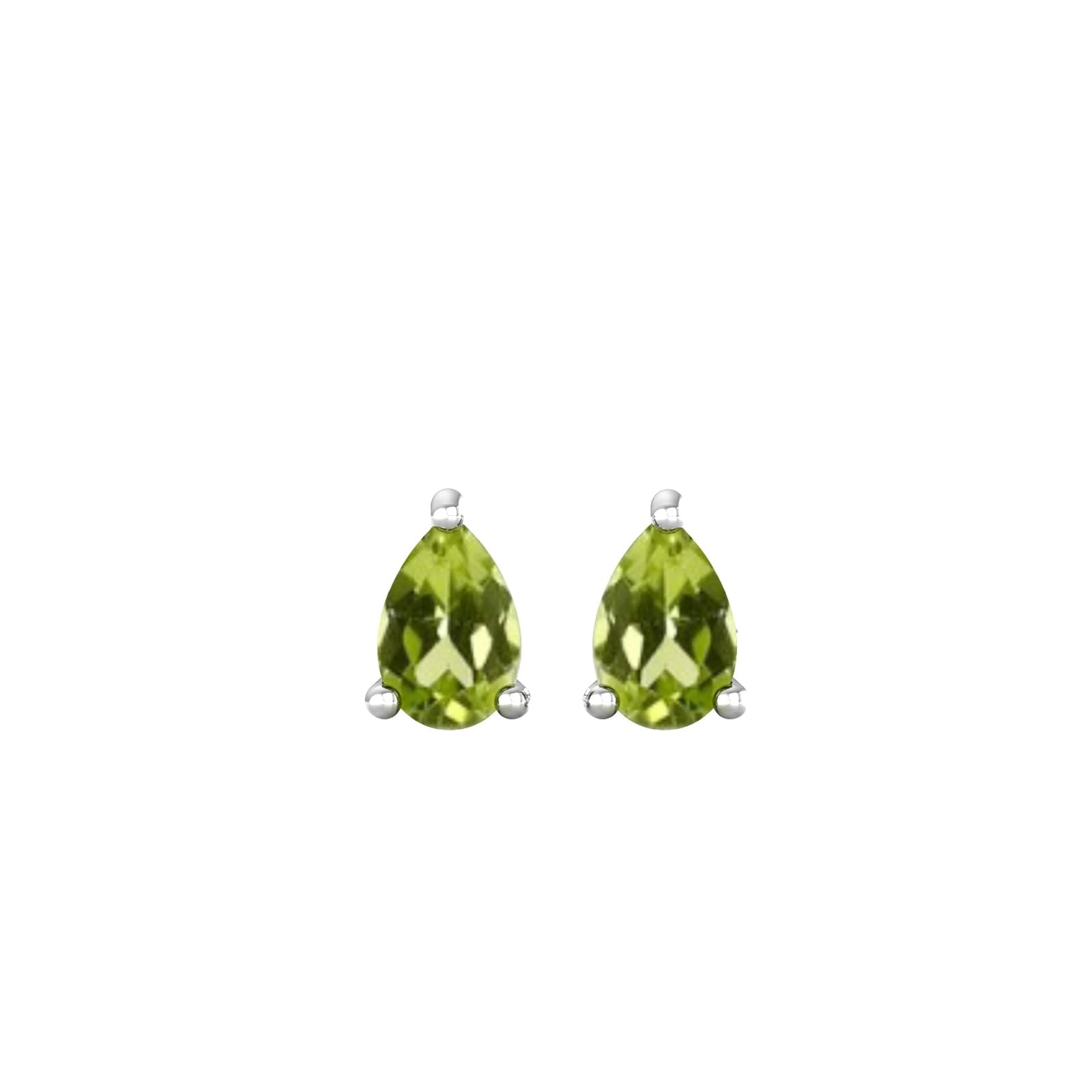 9ct White Gold 4 Claw Pear Cut Peridot Stud Earrings