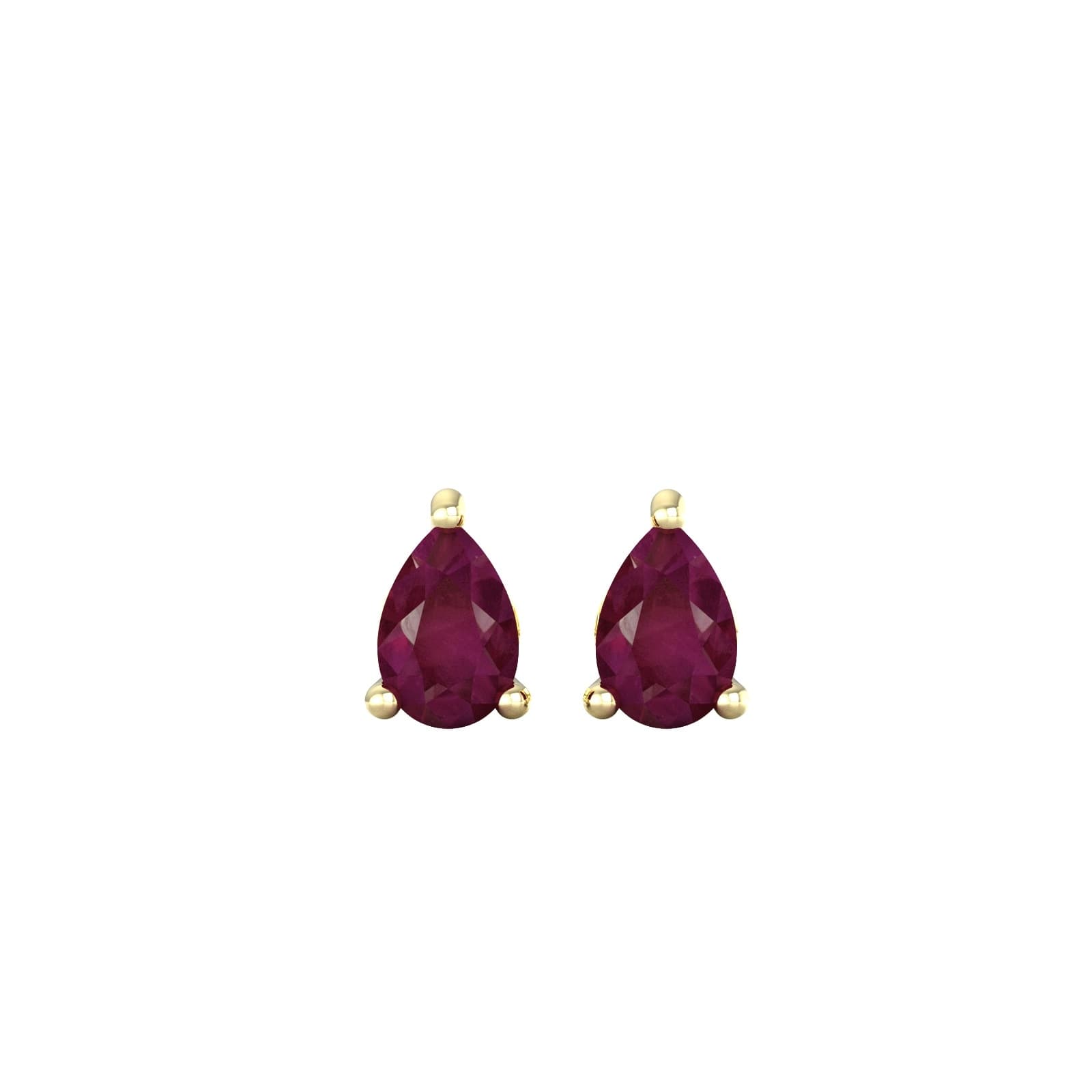9ct Yellow Gold 4 Claw Pear Cut Ruby Stud Earrings