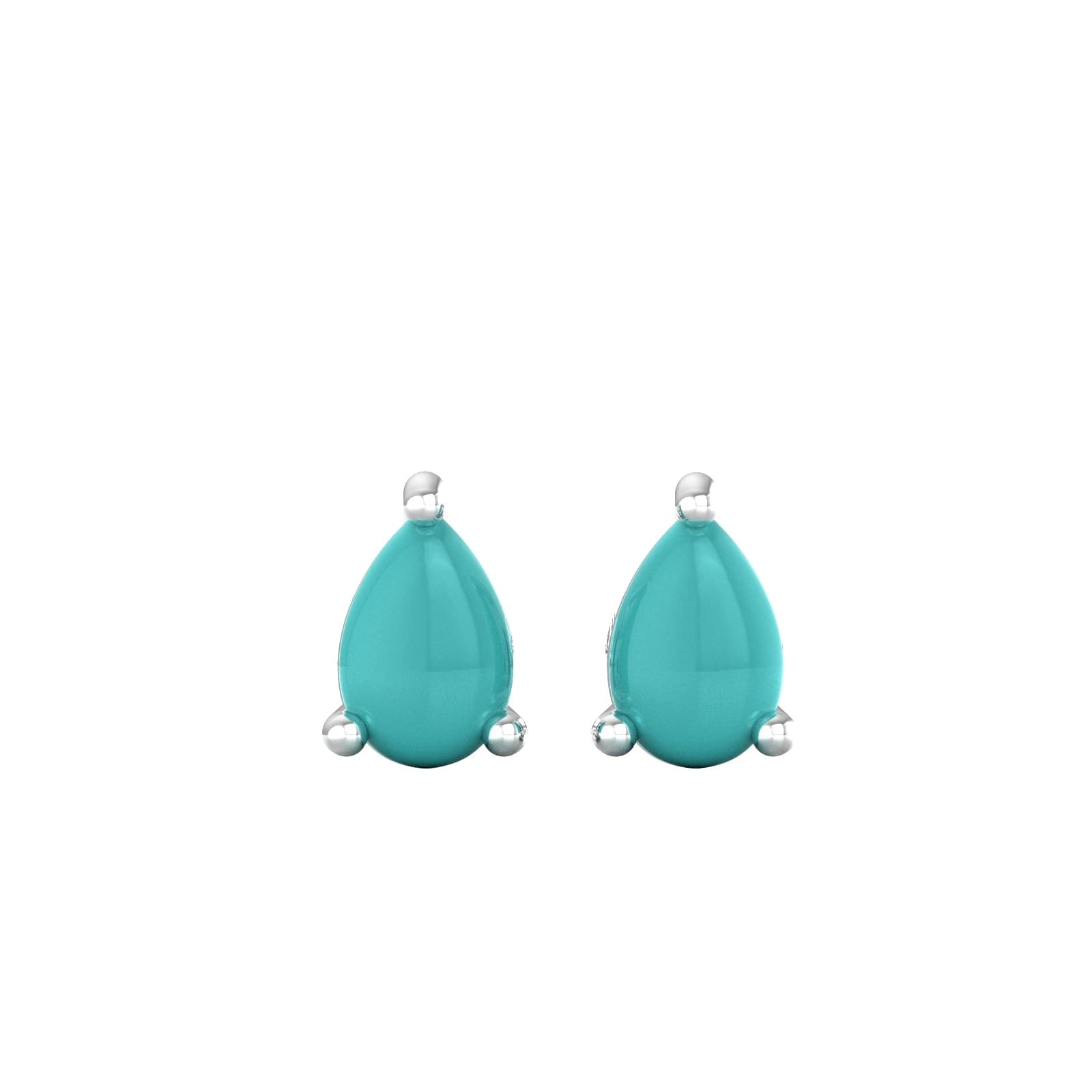 9ct White Gold 4 Claw Pear Cut Turquoise Stud Earrings