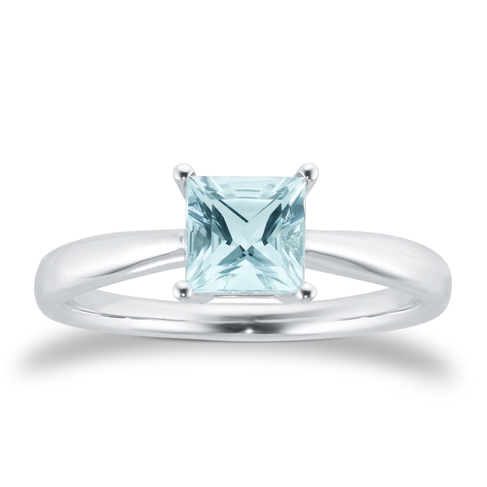 9ct White Gold 4 Claw Square Aquamarine 5mm x 5mm Ring- Ring Size I.5