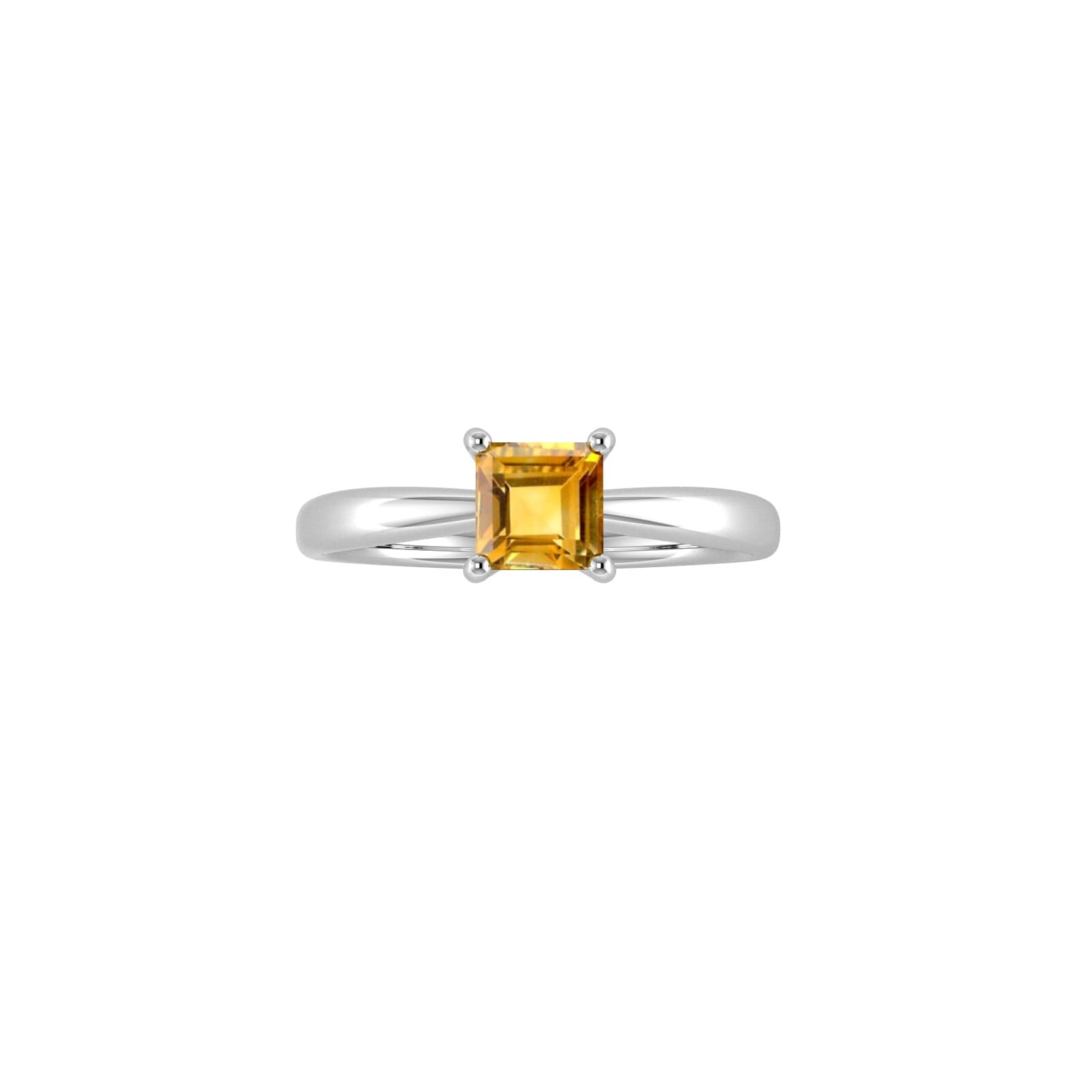 9ct White Gold 4 Claw Square Citrine 5mm x 5mm Ring- Ring Size I.5