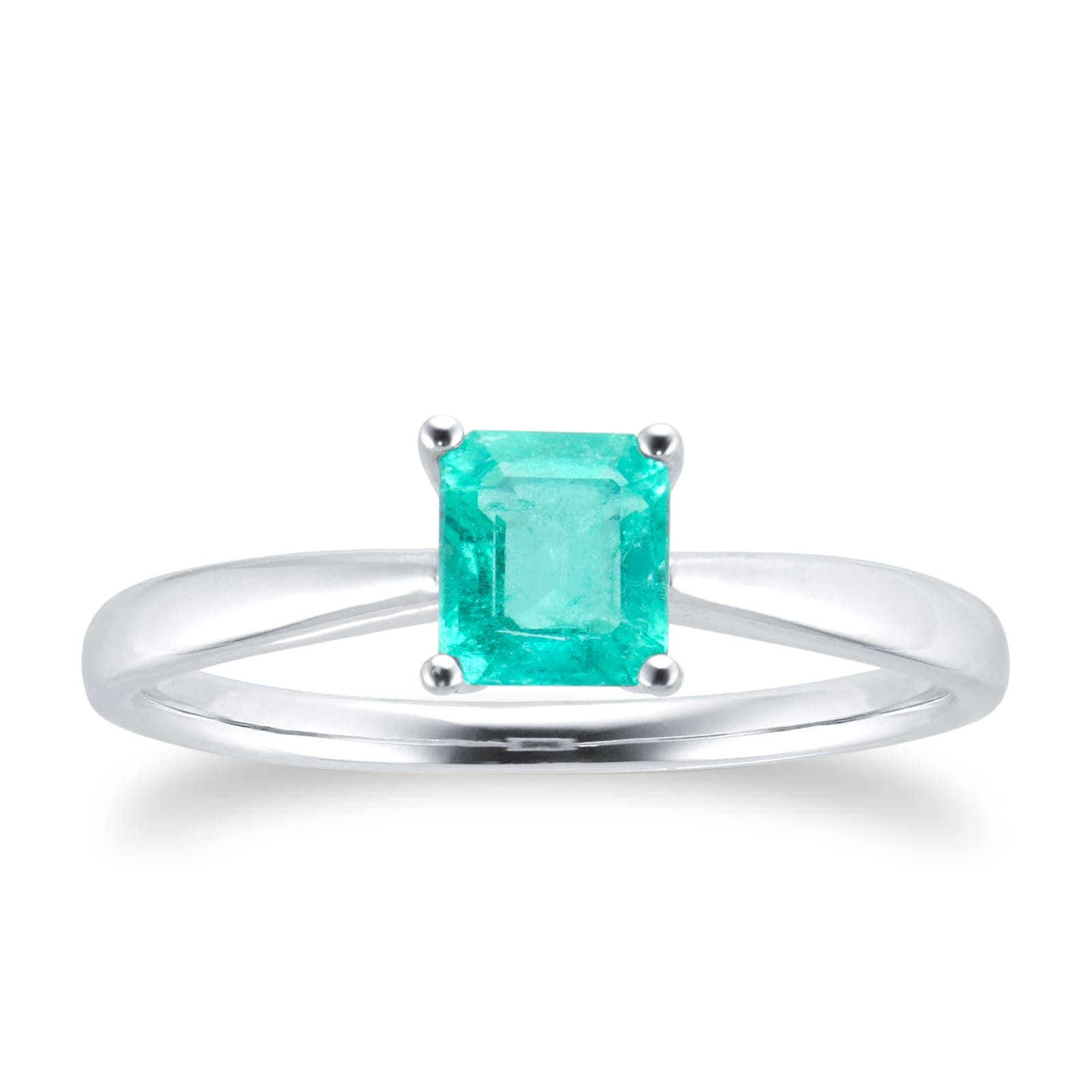 9ct White Gold 4 Claw Square Emerald 5mm x 5mm Ring- Ring Size M.5