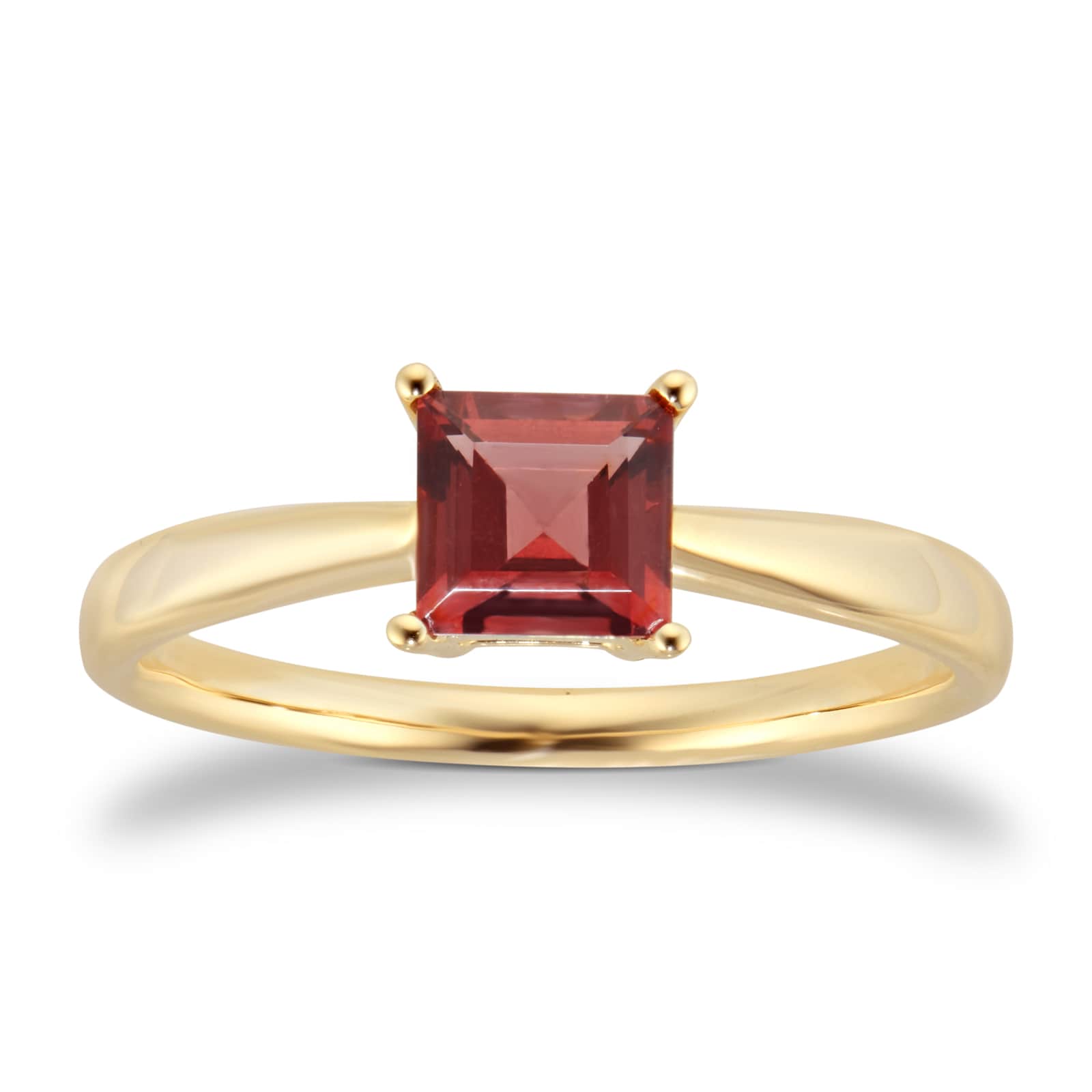 9ct Yellow Gold 4 Claw Square Garnet 5mm x 5mm Ring- Ring Size G