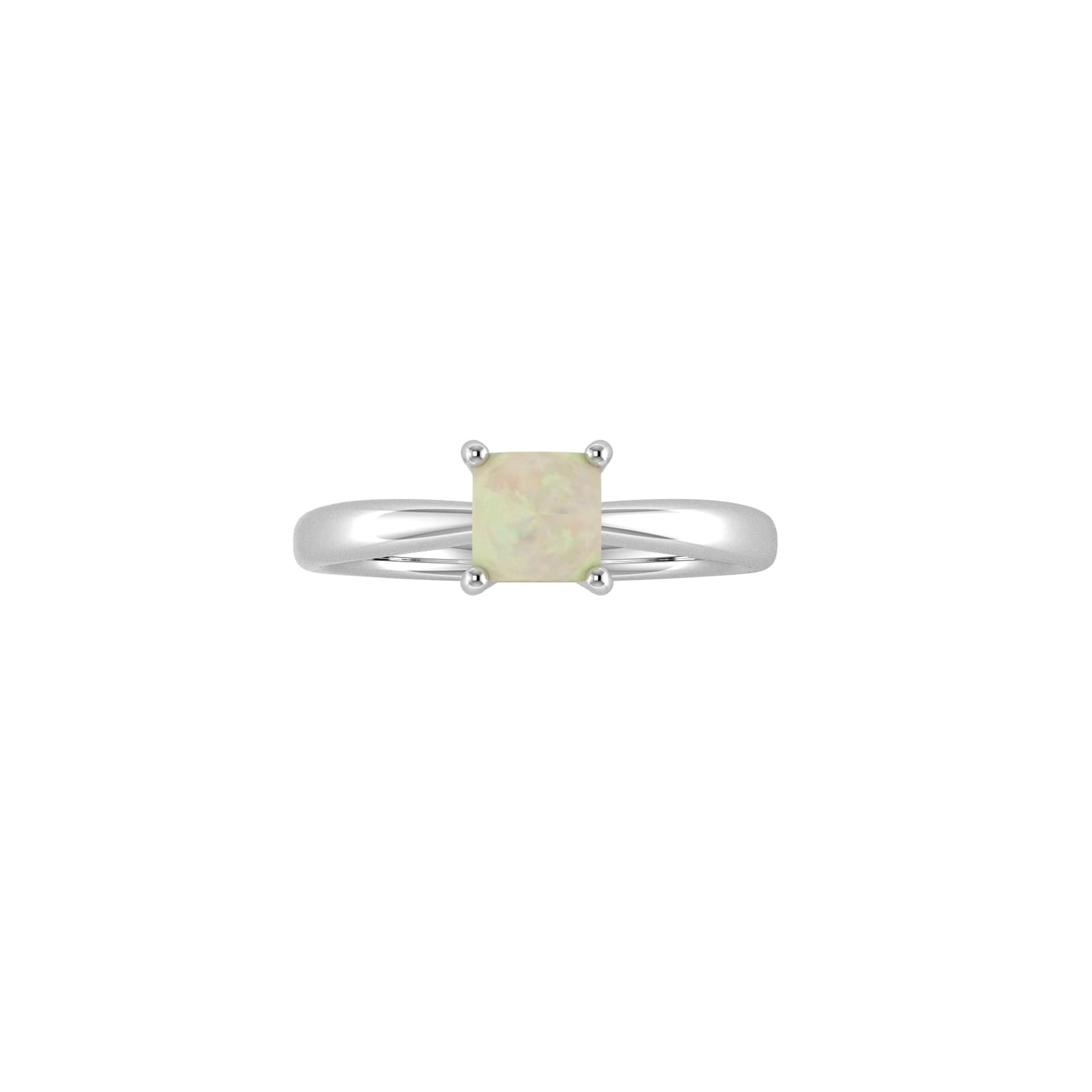 9ct White Gold 4 Claw Square Opal 5mm x 5mm Ring- Ring Size I.5