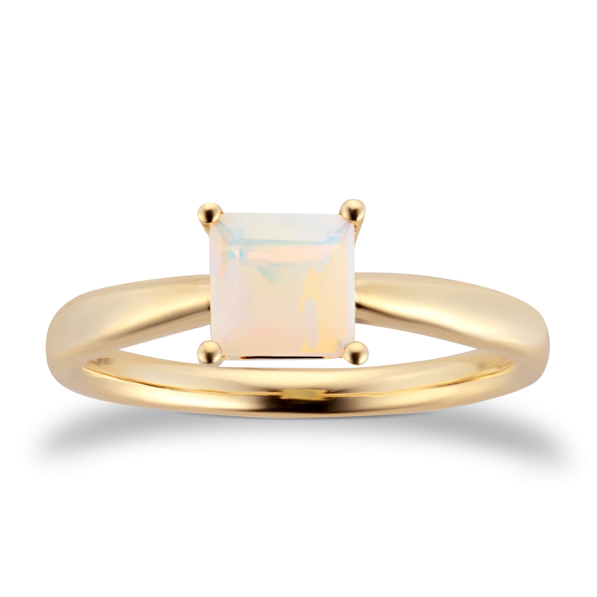 9ct Yellow Gold 4 Claw Square Opal 5mm x 5mm Ring- Ring Size H