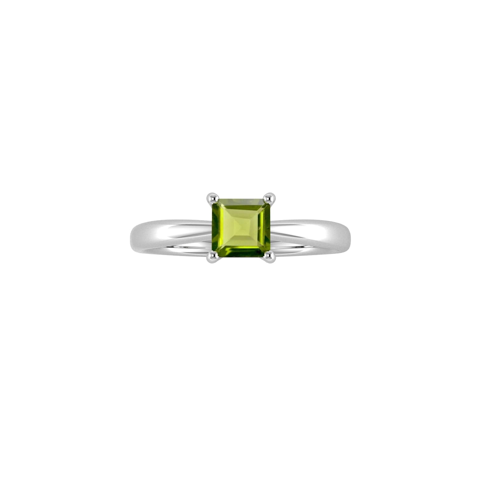 9ct White Gold 4 Claw Square Peridot 5mm x 5mm Ring