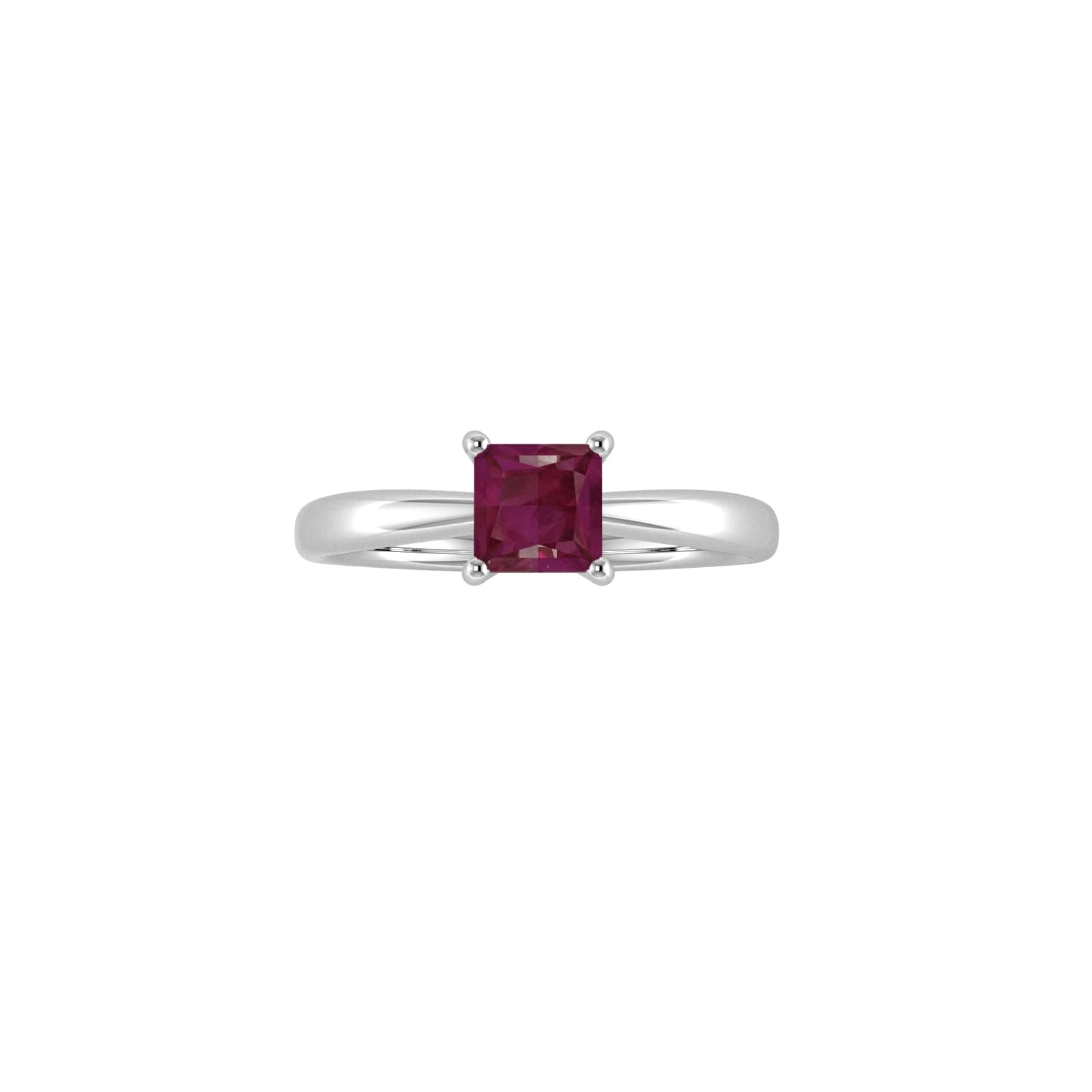 9ct White Gold 4 Claw Square Ruby 5mm x 5mm Ring- Ring Size G.5