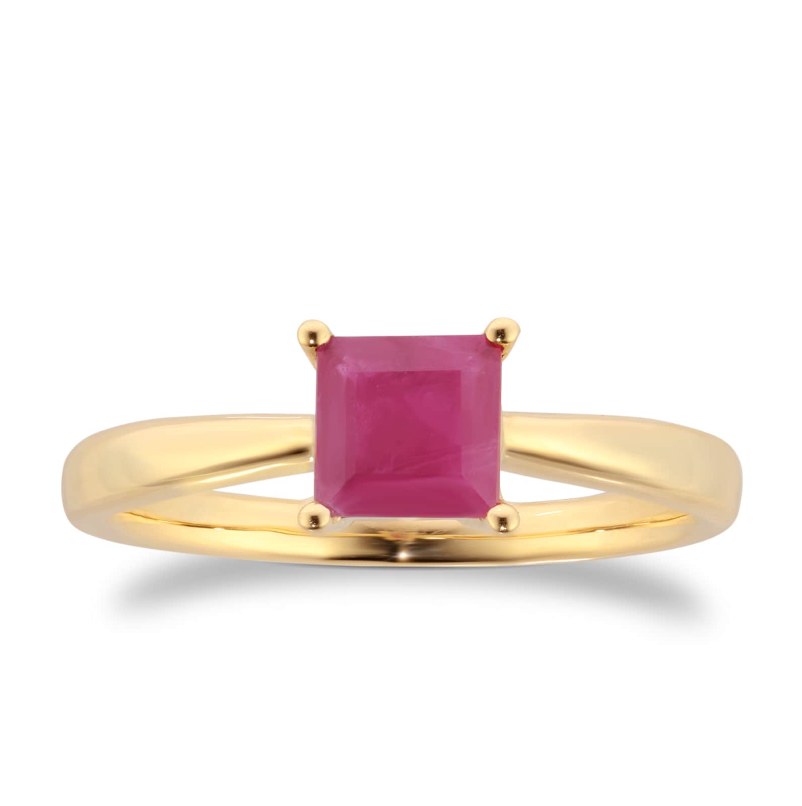 9ct Yellow Gold 4 Claw Square Ruby 5mm x 5mm Ring- Ring Size F