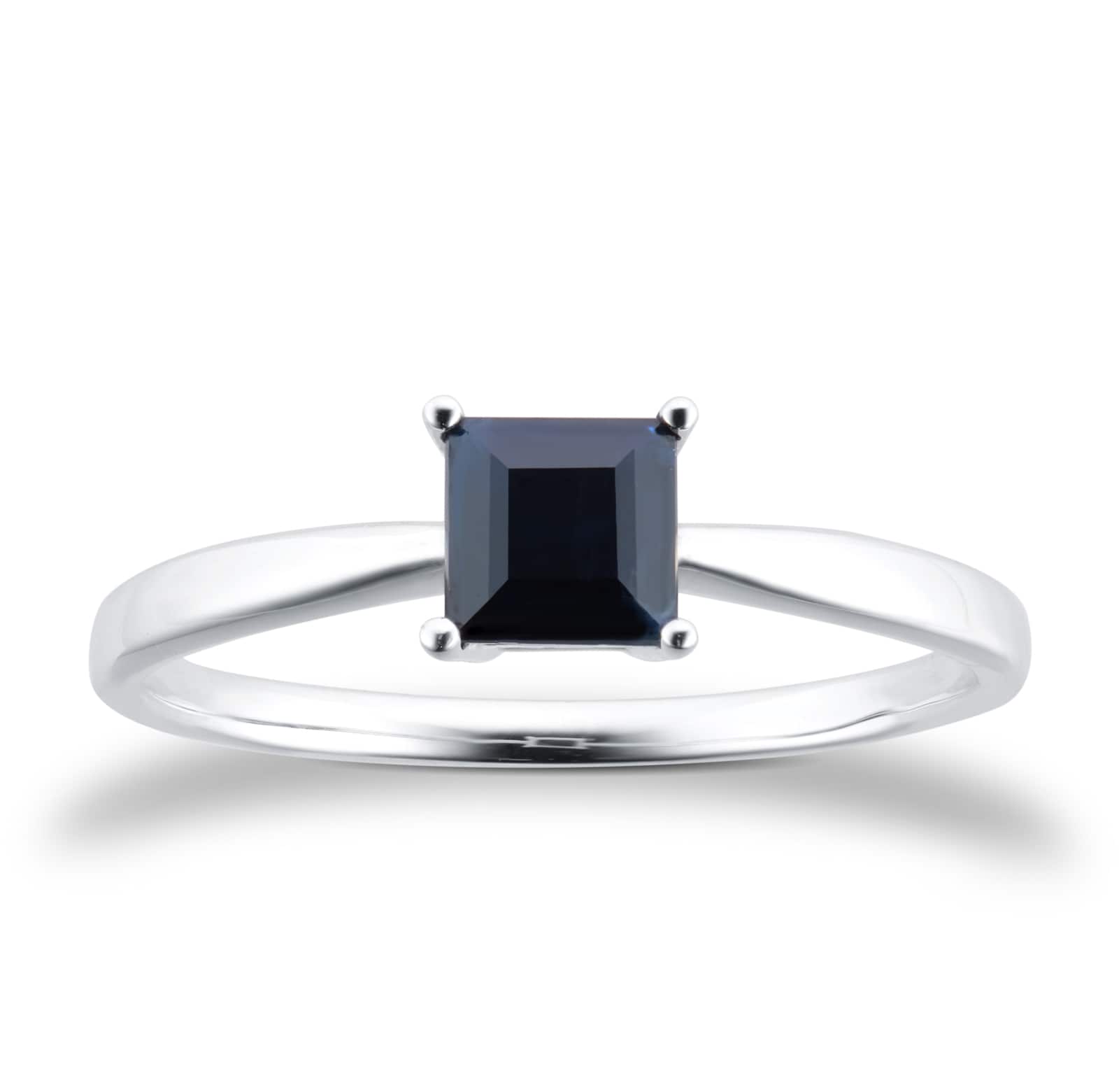 9ct White Gold 4 Claw Square Sapphire 5mm x 5mm Ring- Ring Size Y