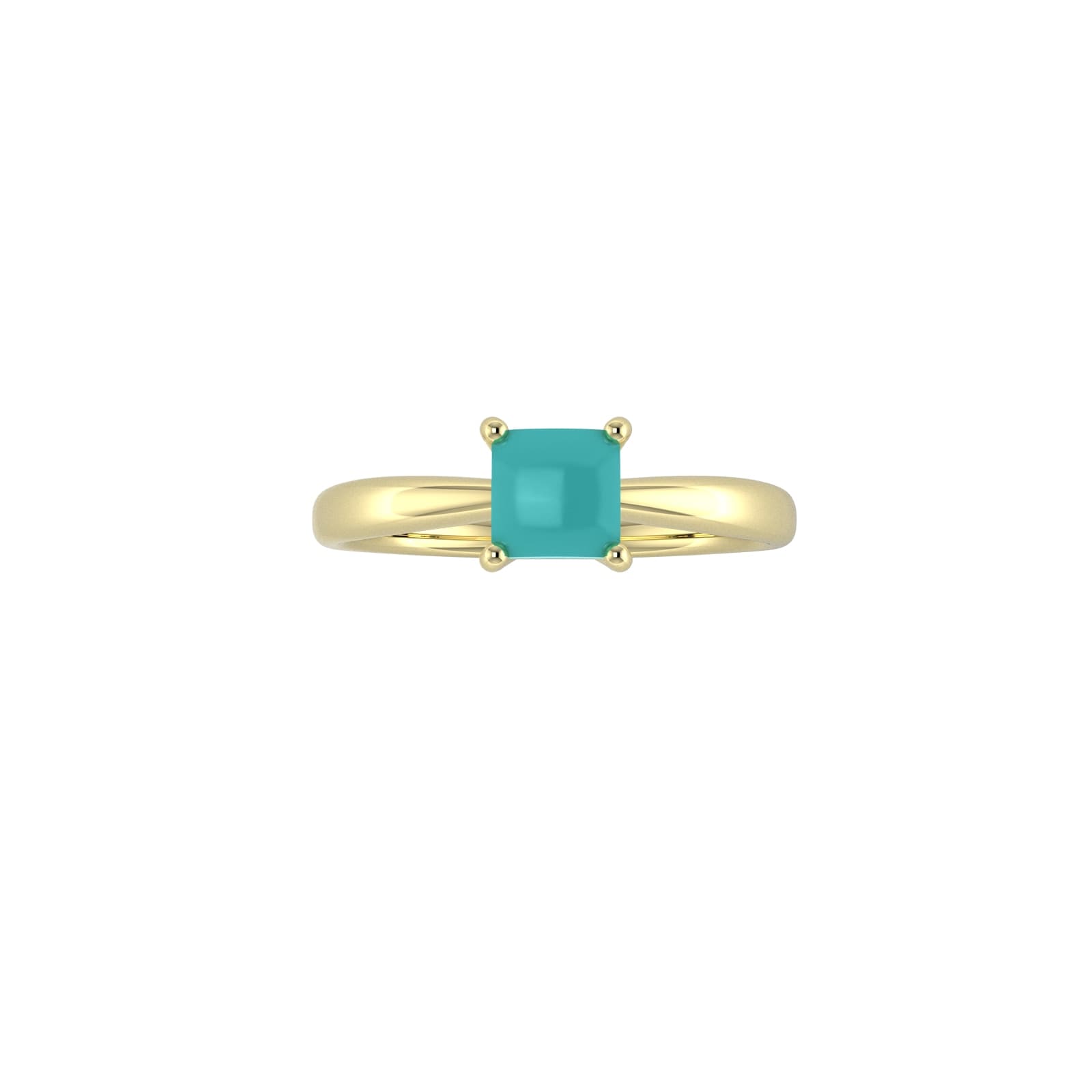 9ct Yellow Gold 4 Claw Square Turquoise 5mm x 5mm Ring- Ring Size I