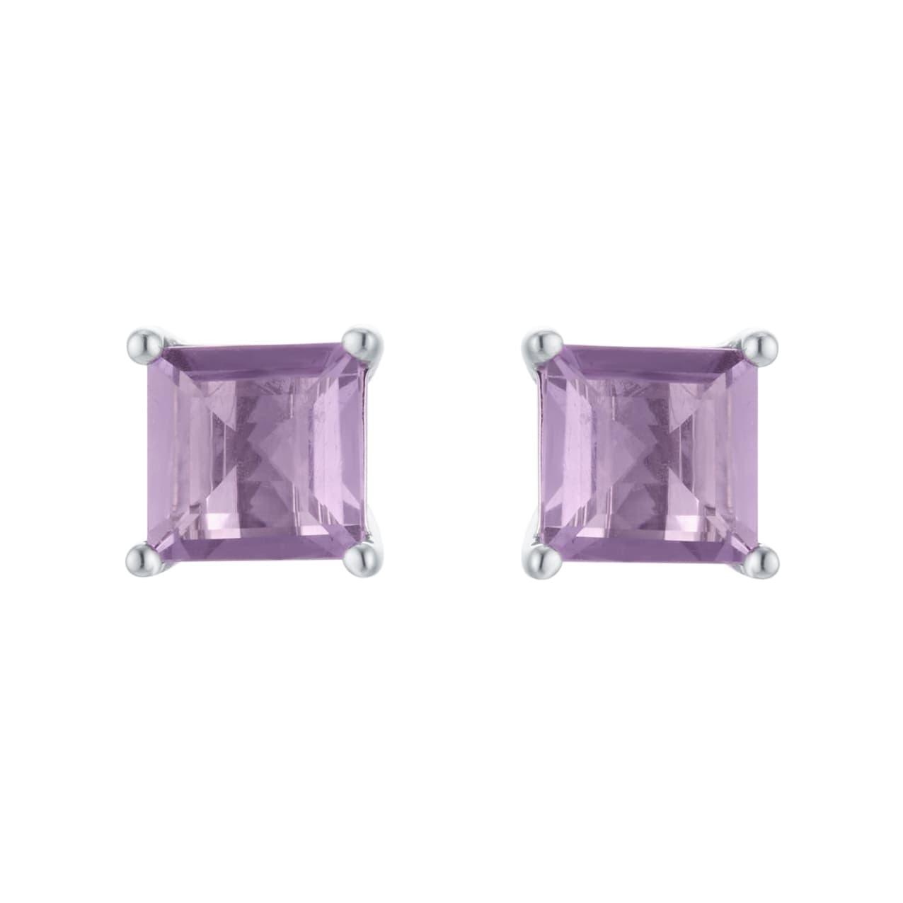 9ct White Gold 4 Claw Square Amethyst 5mm x 5mm Stud Earrings