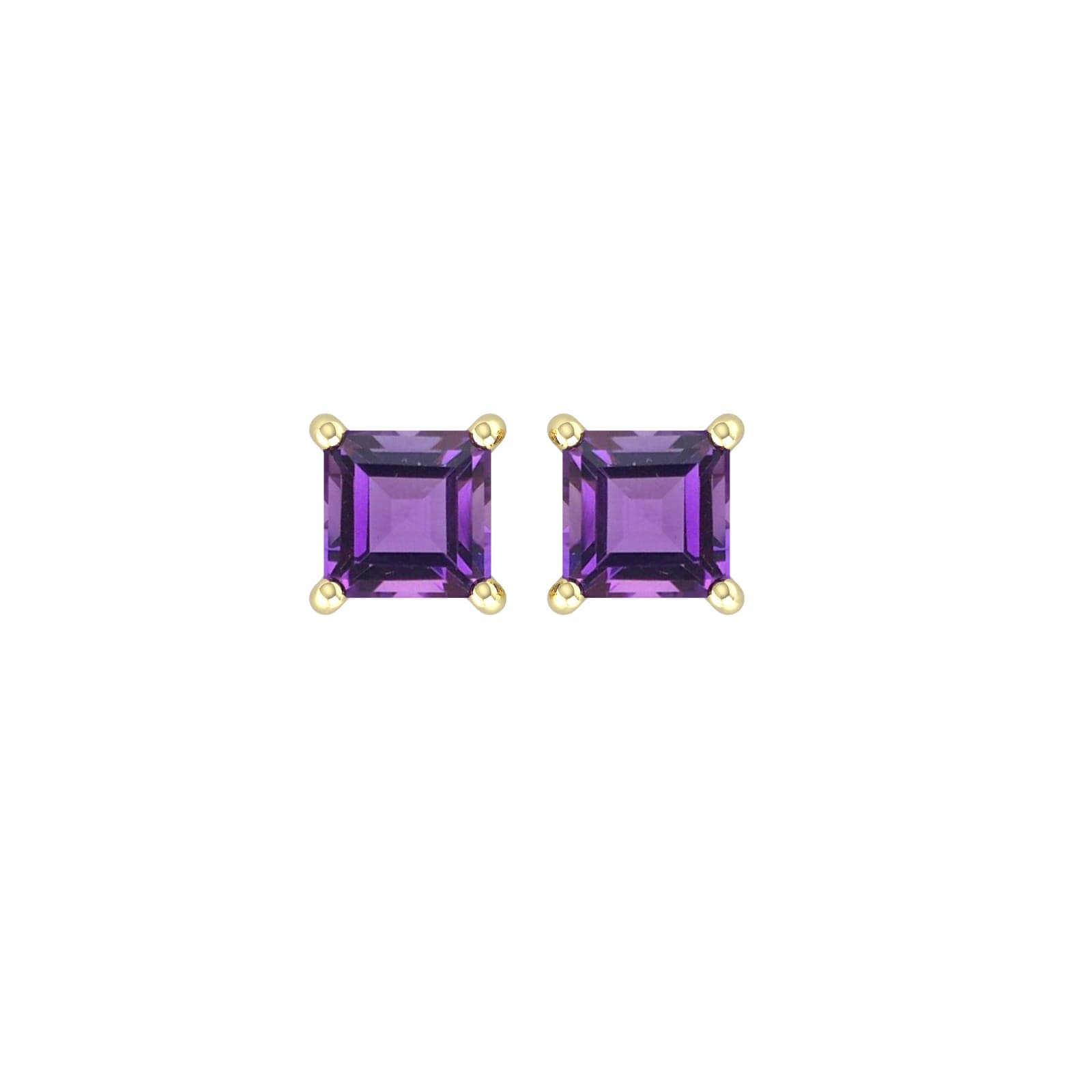 9ct Yellow Gold 4 Claw Square Amethyst 5mm x 5mm Stud Earrings
