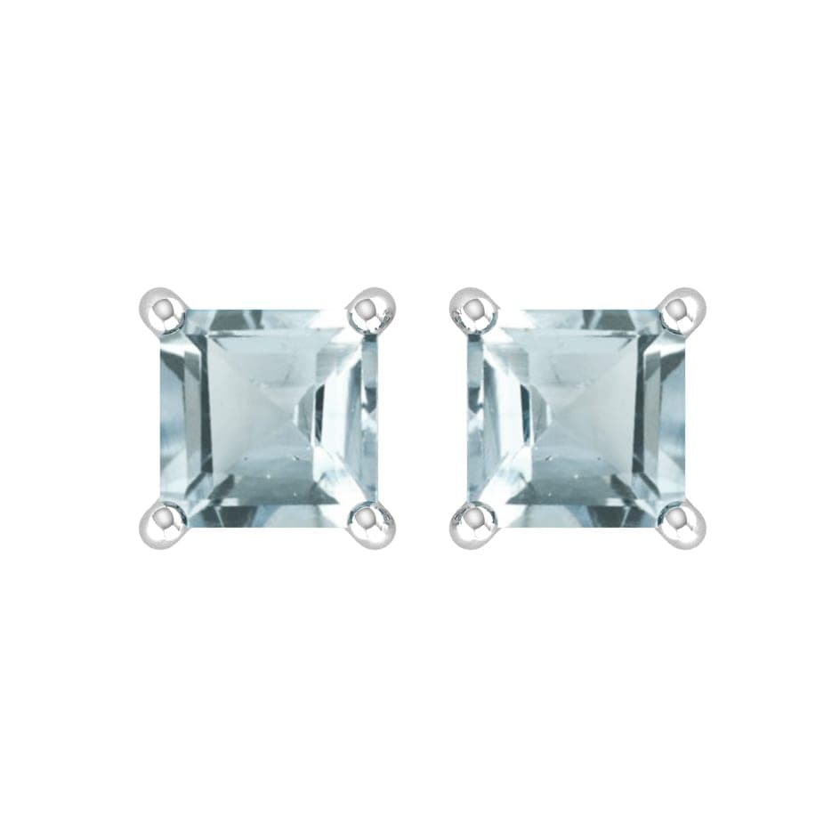 9ct White Gold 4 Claw Square Aquamarine 5mm x 5mm Stud Earrings